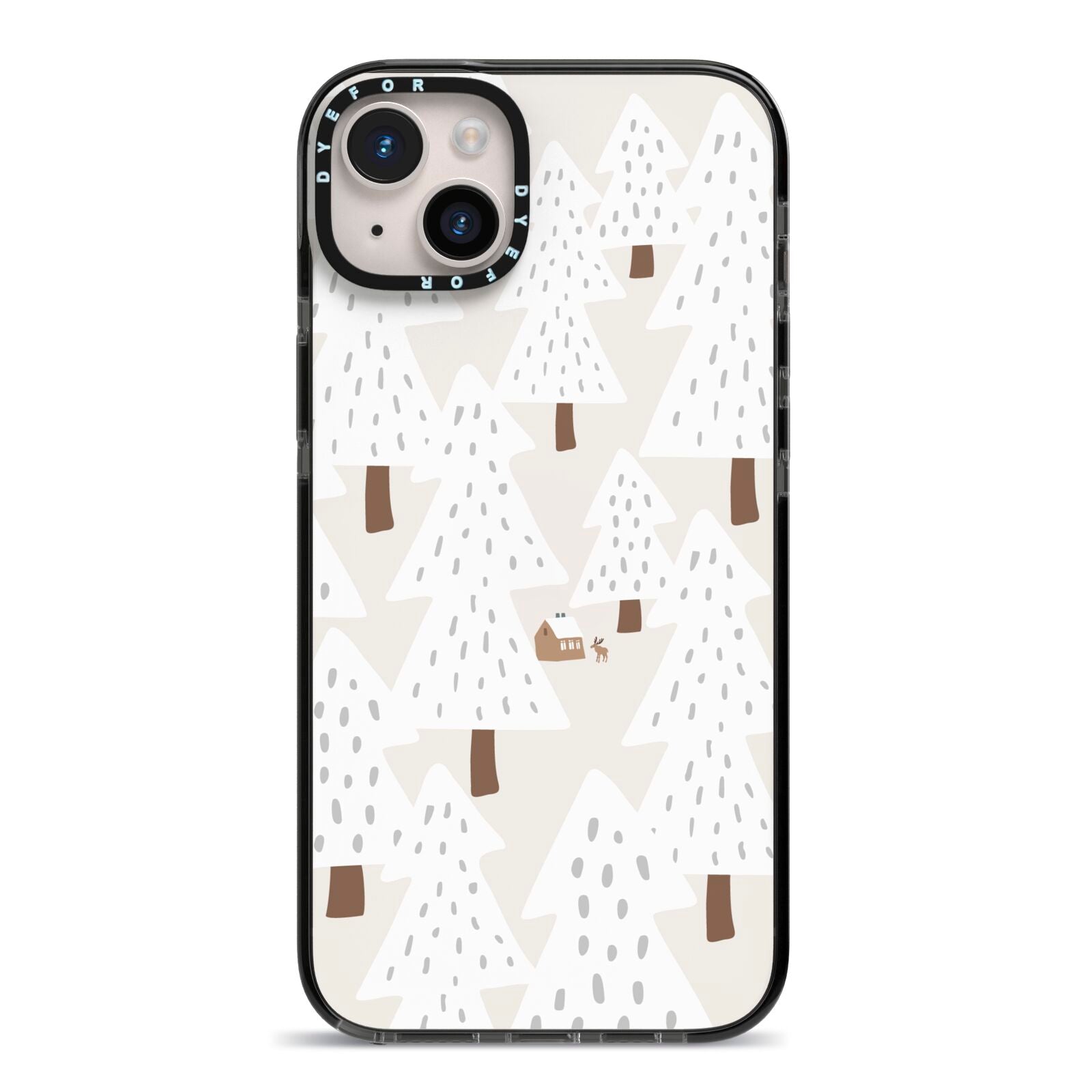 White Christmas Forest iPhone 14 Plus Black Impact Case on Silver phone