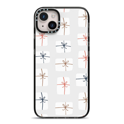 White Christmas Forest iPhone 14 Plus Black Impact Case on Silver phone