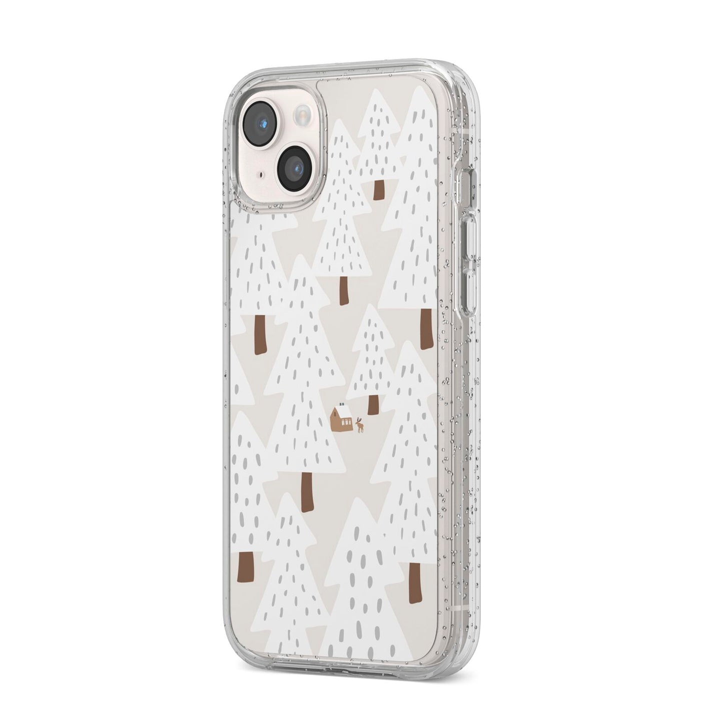 White Christmas Forest iPhone 14 Plus Glitter Tough Case Starlight Angled Image