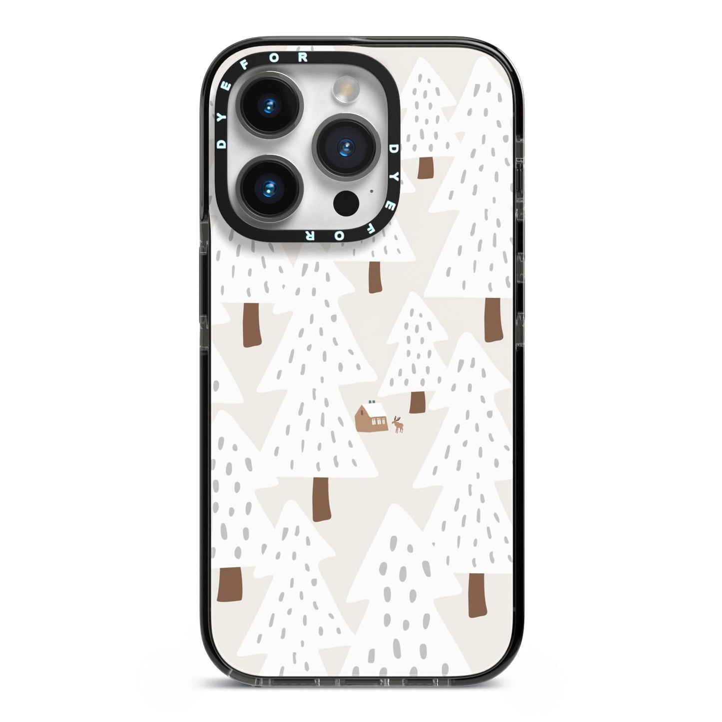 White Christmas Forest iPhone 14 Pro Black Impact Case on Silver phone