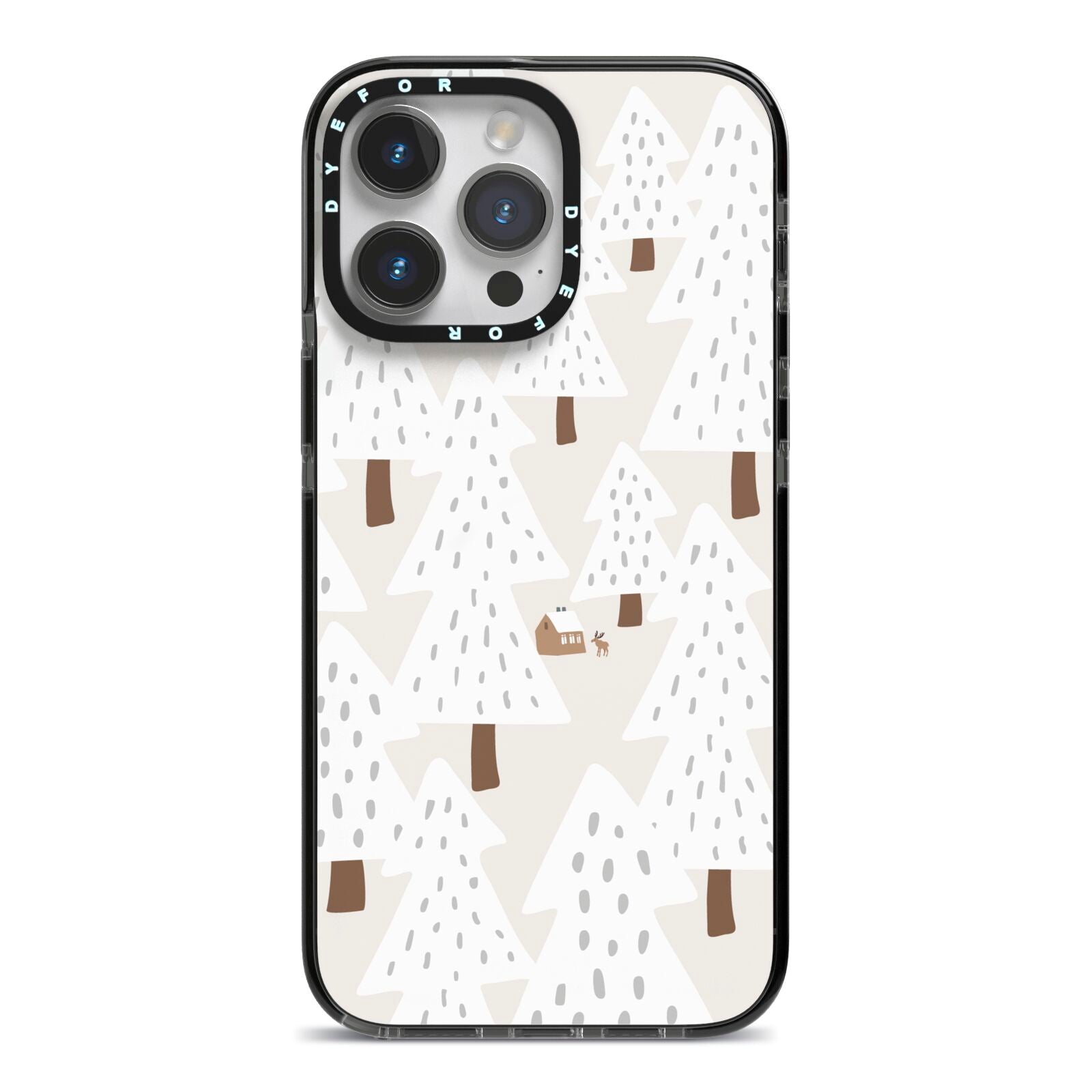 White Christmas Forest iPhone 14 Pro Max Black Impact Case on Silver phone