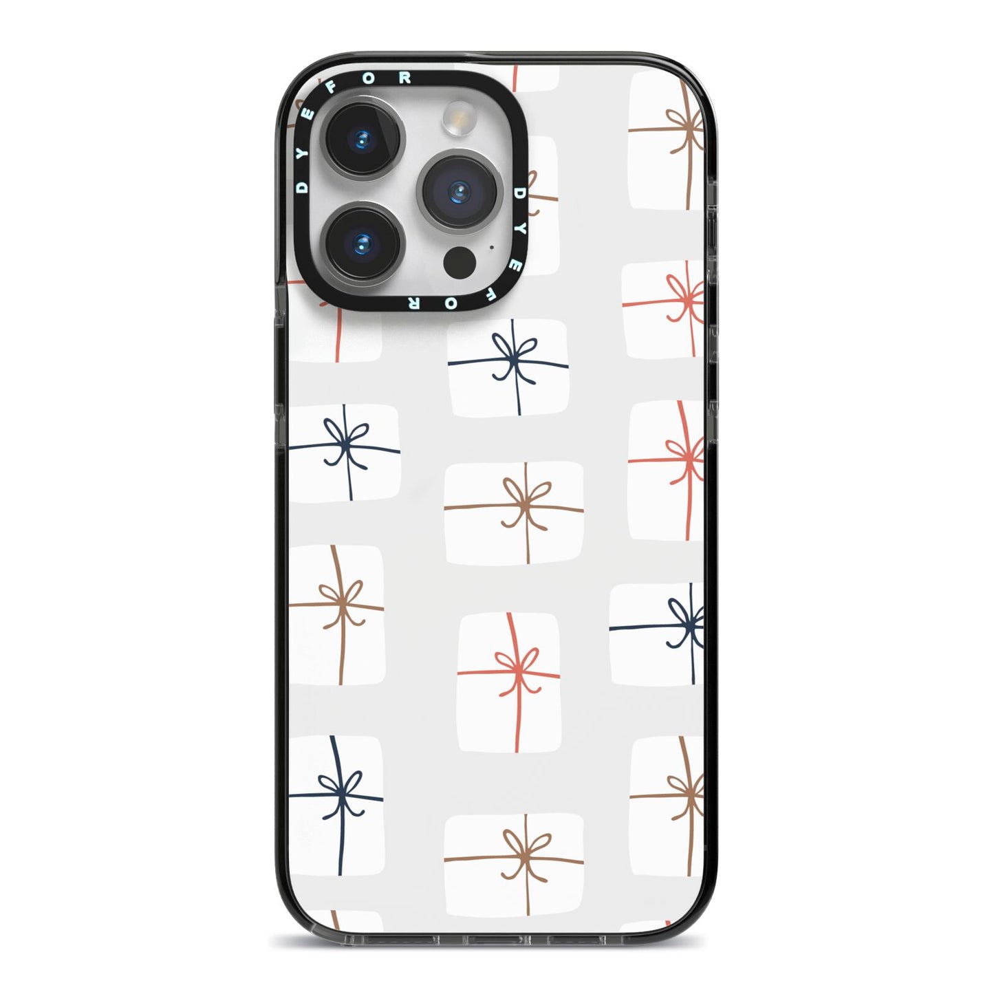 White Christmas Forest iPhone 14 Pro Max Black Impact Case on Silver phone