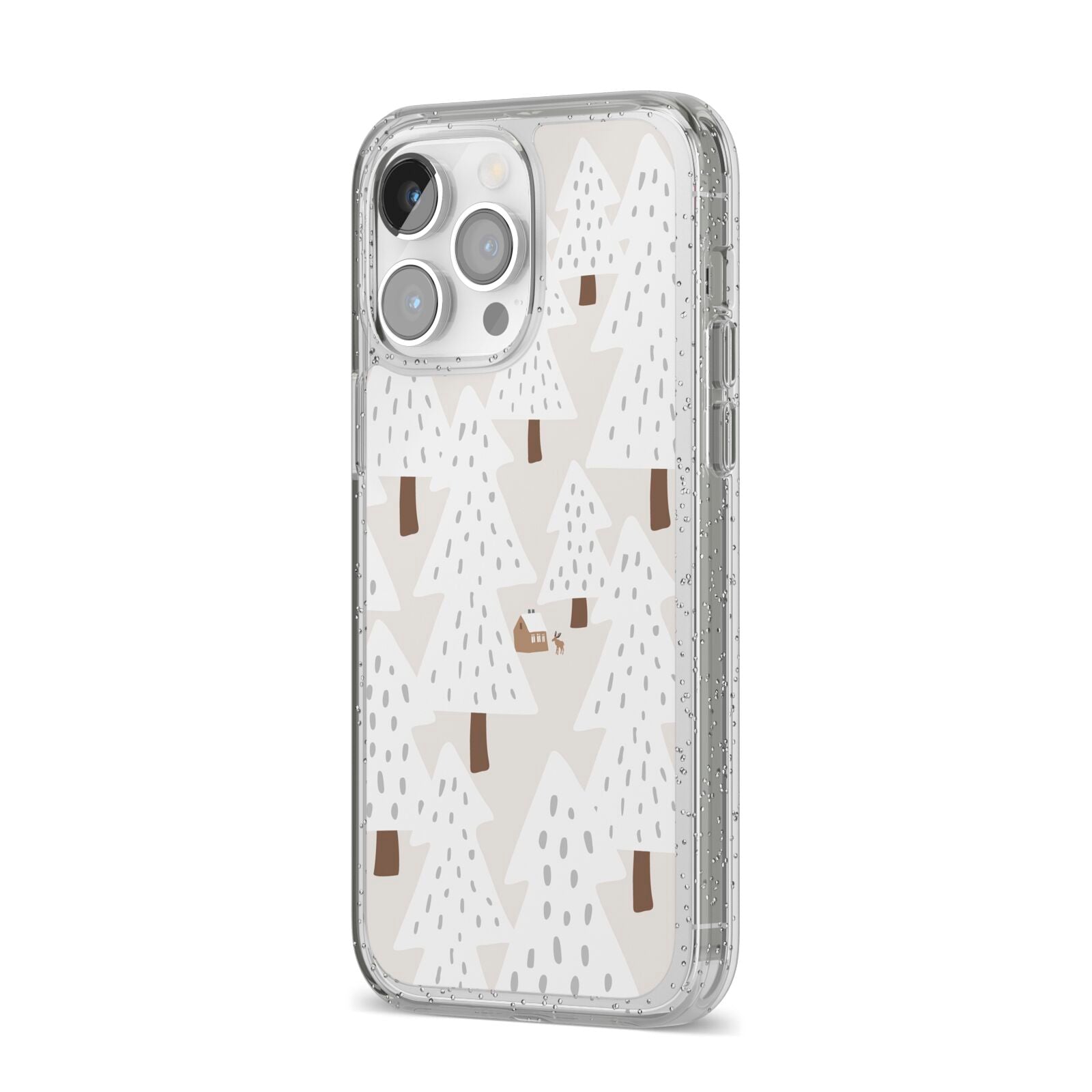 White Christmas Forest iPhone 14 Pro Max Glitter Tough Case Silver Angled Image
