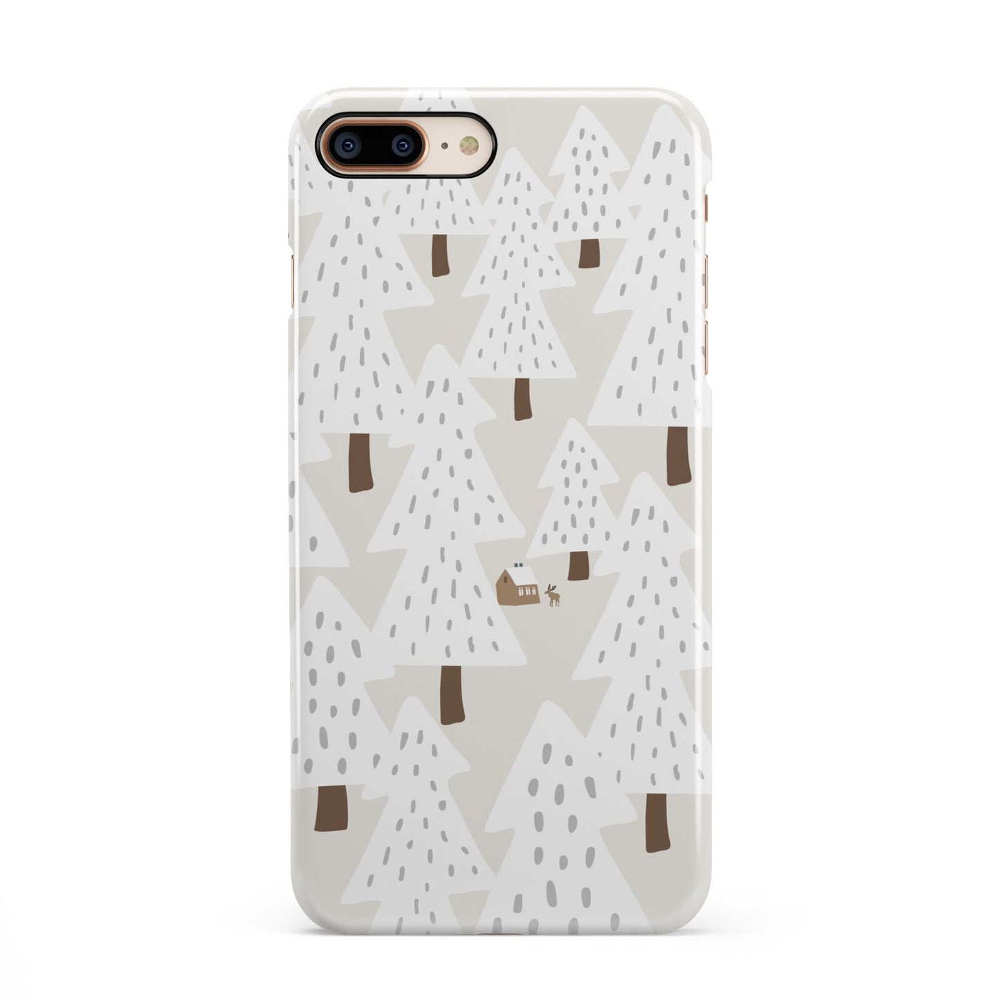 White Christmas Forest iPhone 8 Plus 3D Snap Case on Gold Phone