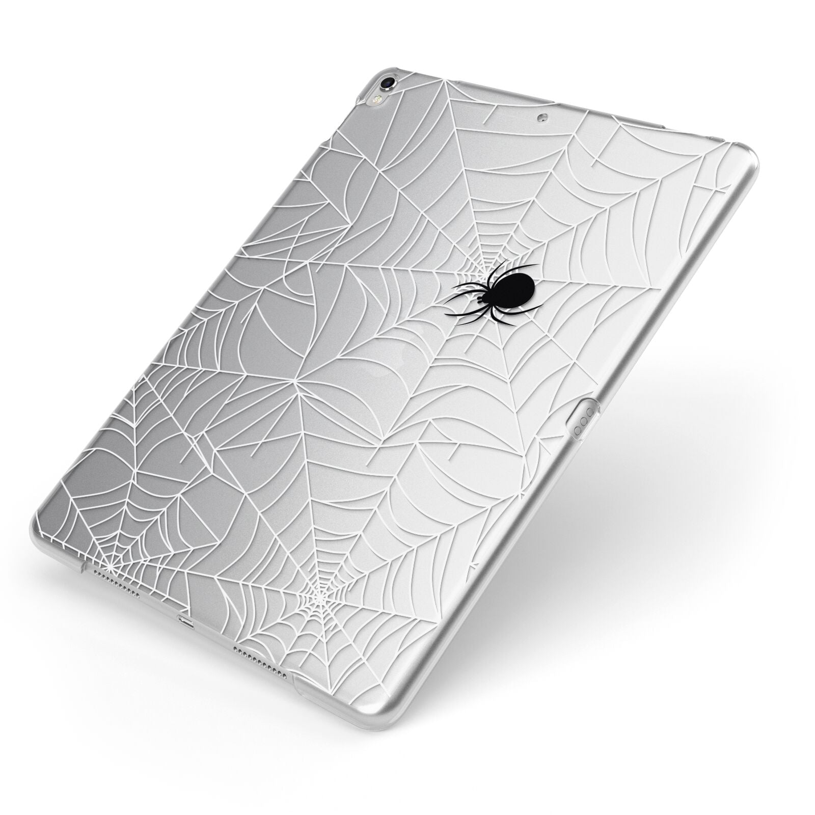 White Cobwebs with Transparent Background Apple iPad Case on Silver iPad Side View
