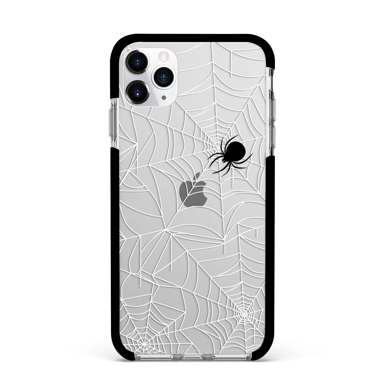 White Cobwebs with Transparent Background Apple iPhone 11 Pro Max in Silver with Black Impact Case
