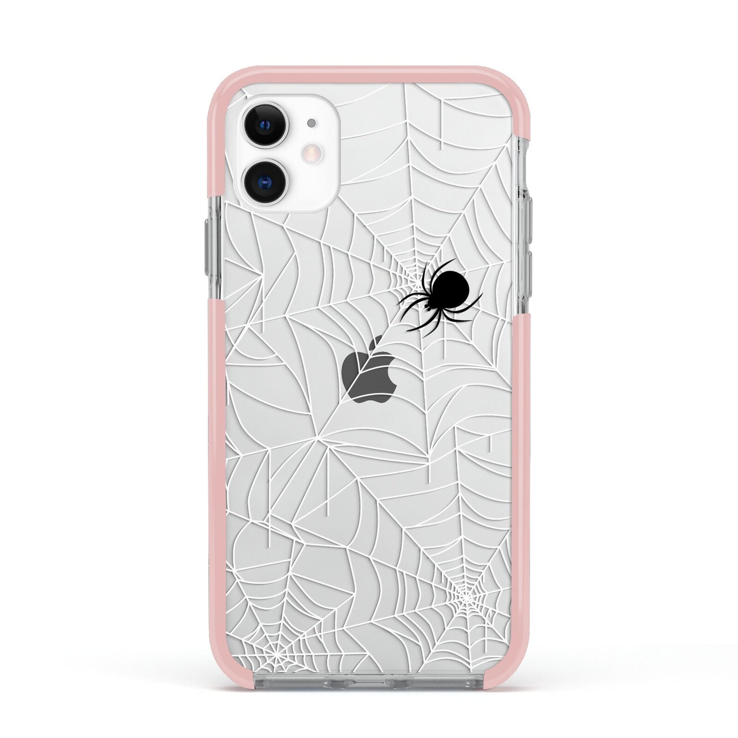 White Cobwebs with Transparent Background Apple iPhone 11 in White with Pink Impact Case