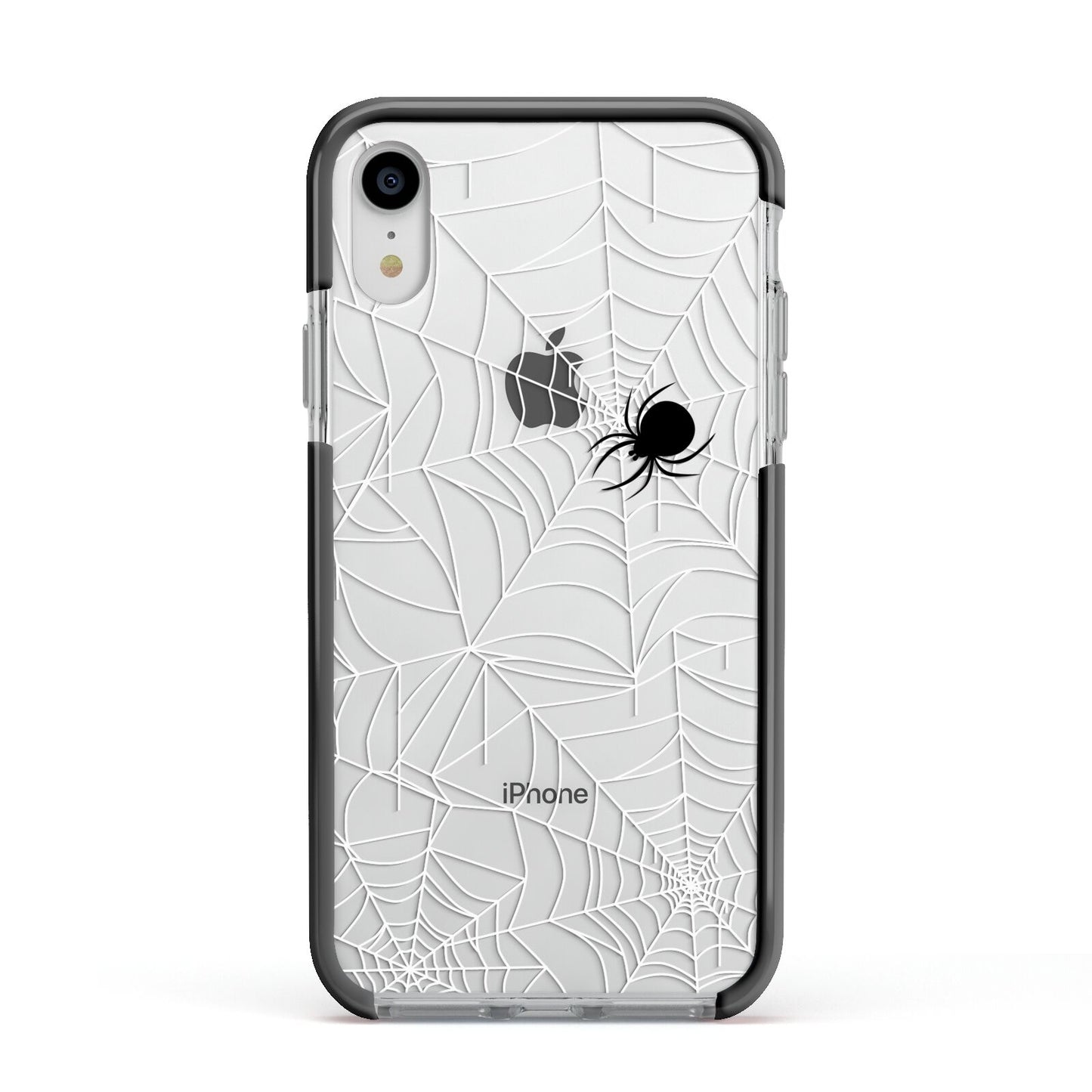White Cobwebs with Transparent Background Apple iPhone XR Impact Case Black Edge on Silver Phone