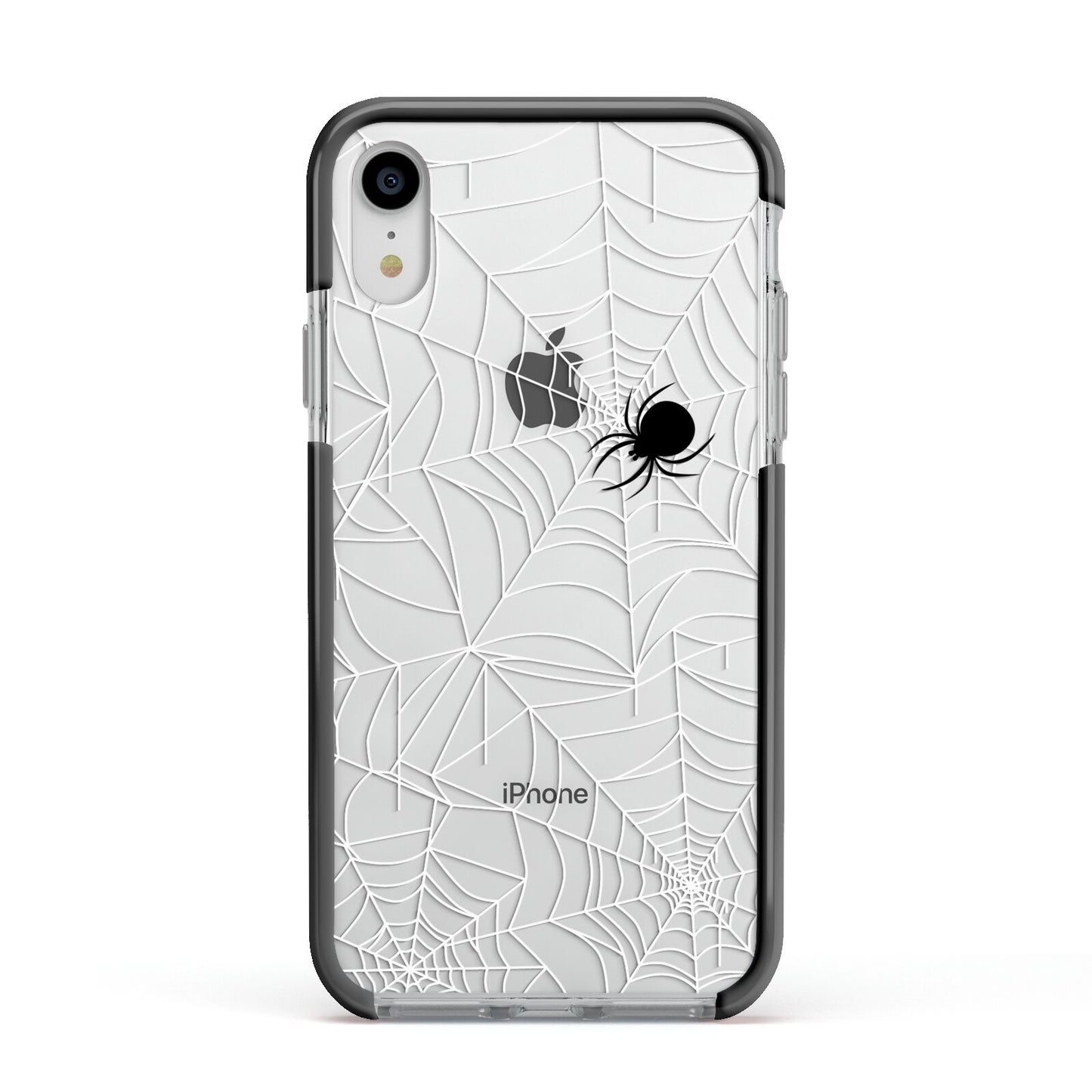 White Cobwebs with Transparent Background Apple iPhone XR Impact Case Black Edge on Silver Phone