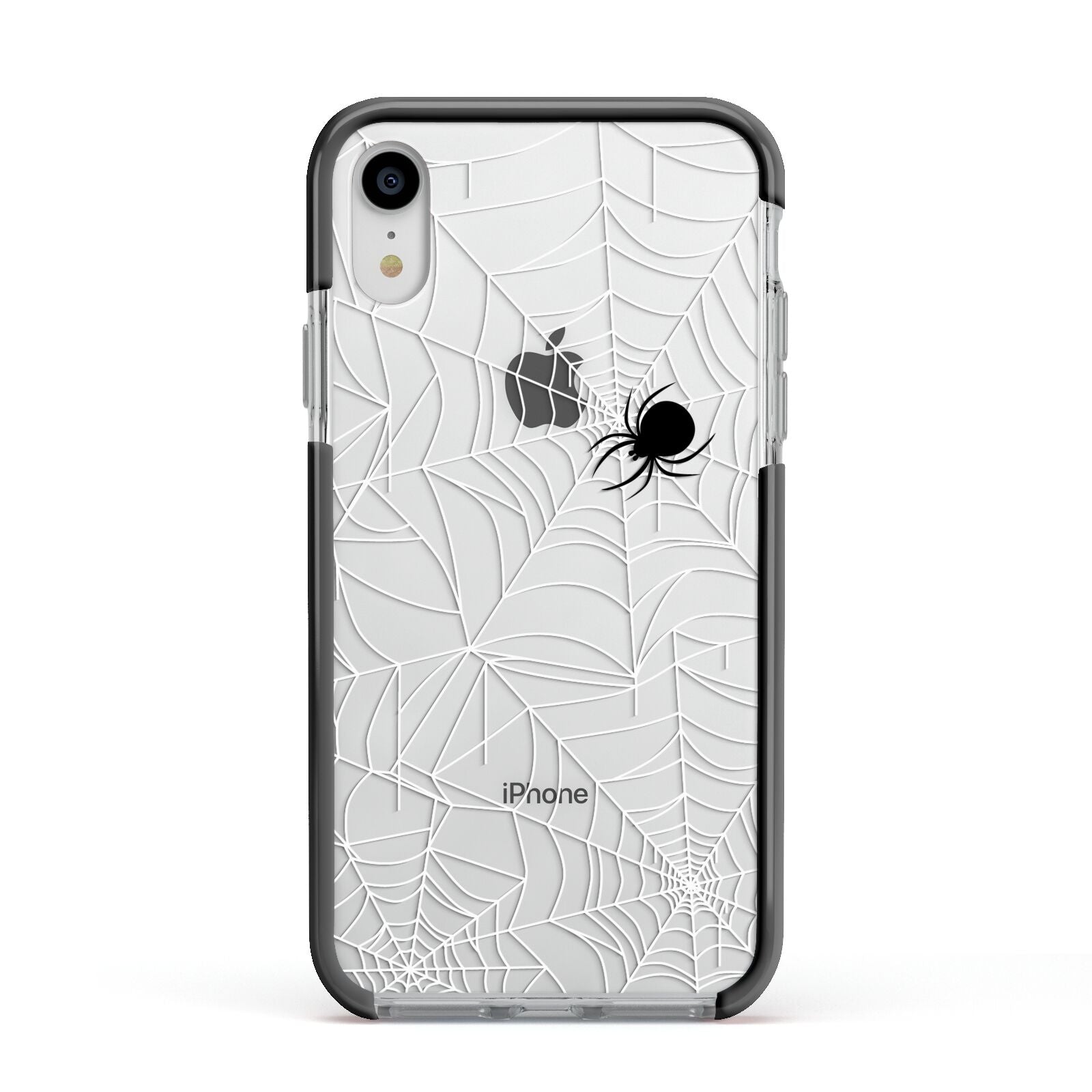 White Cobwebs with Transparent Background Apple iPhone XR Impact Case Black Edge on Silver Phone