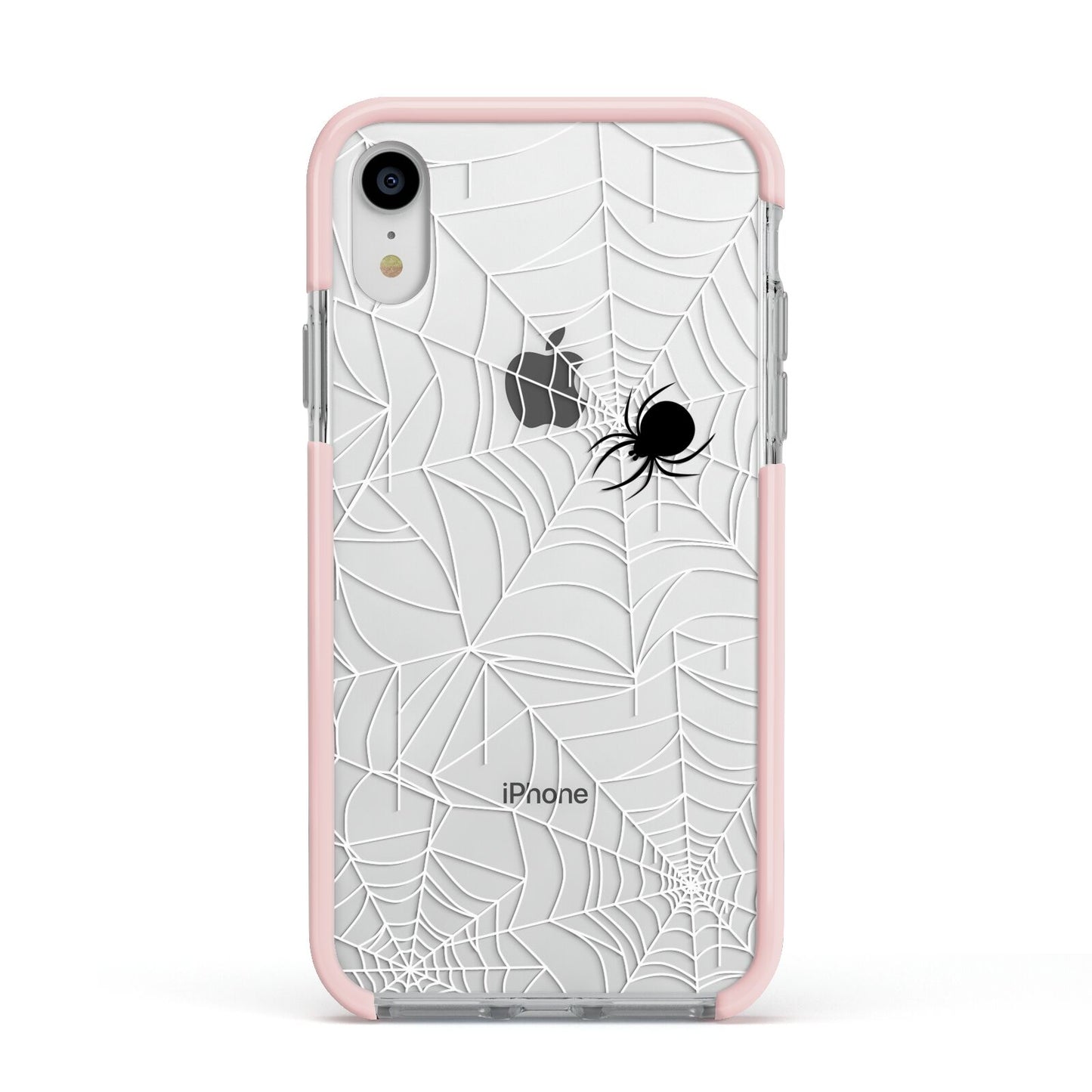 White Cobwebs with Transparent Background Apple iPhone XR Impact Case Pink Edge on Silver Phone
