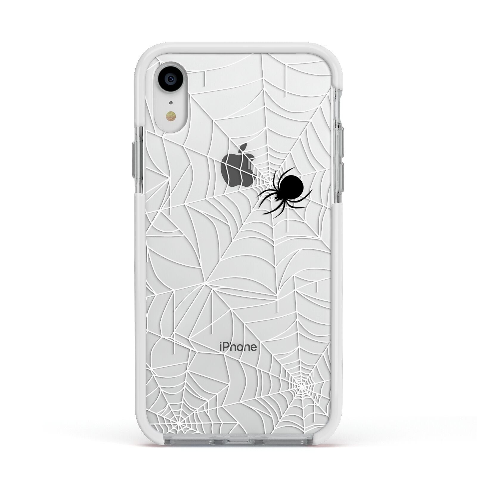 White Cobwebs with Transparent Background Apple iPhone XR Impact Case White Edge on Silver Phone