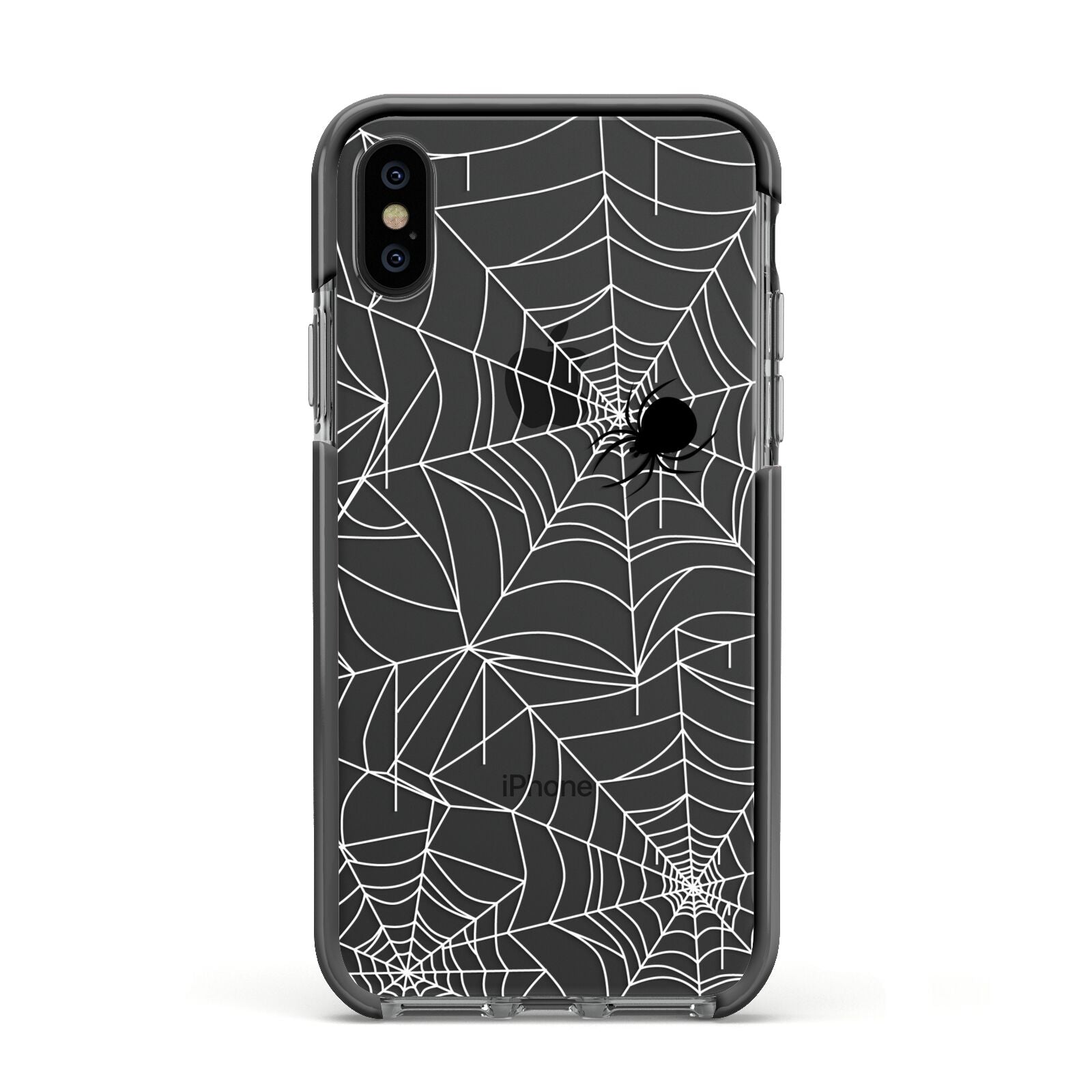 White Cobwebs with Transparent Background Apple iPhone Xs Impact Case Black Edge on Black Phone