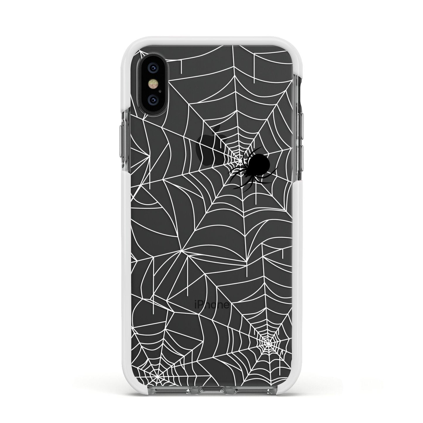 White Cobwebs with Transparent Background Apple iPhone Xs Impact Case White Edge on Black Phone