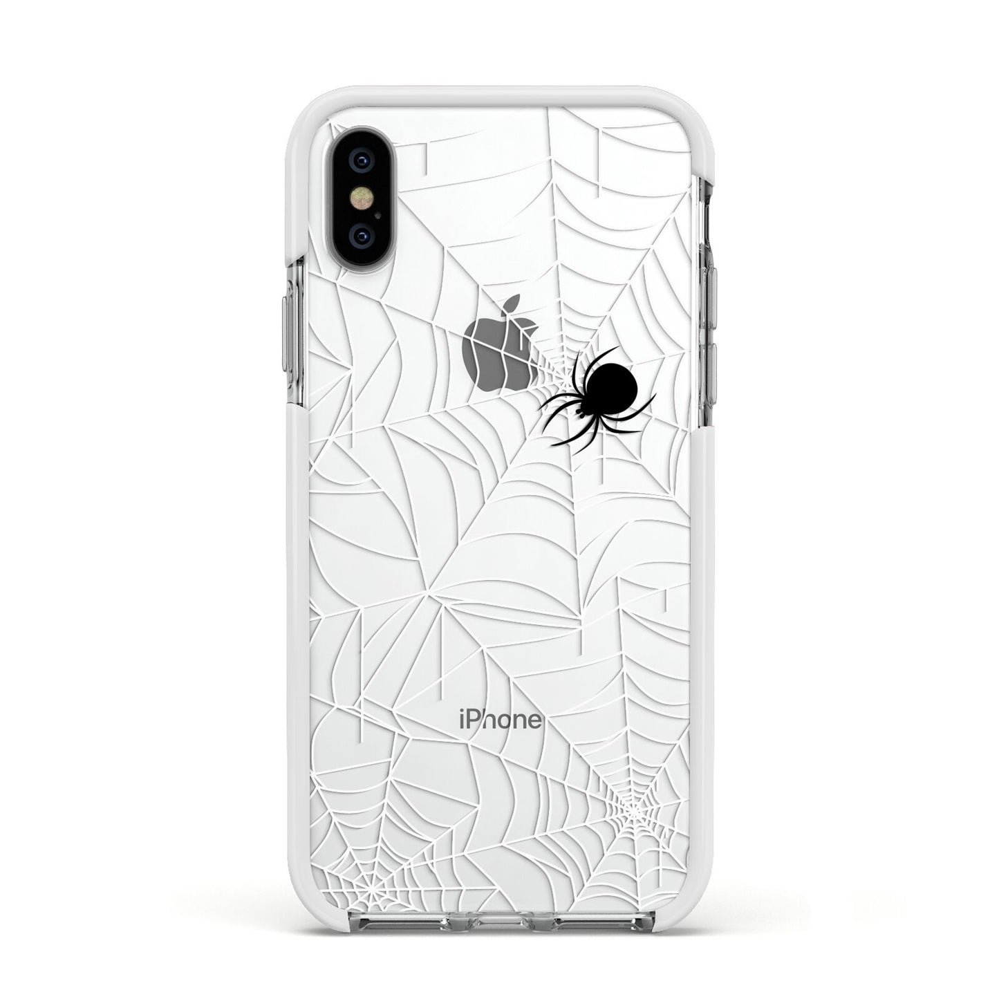 White Cobwebs with Transparent Background Apple iPhone Xs Impact Case White Edge on Silver Phone
