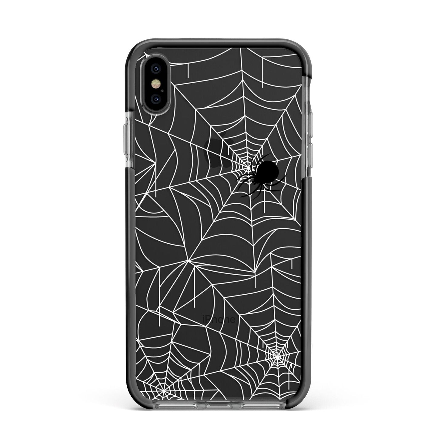 White Cobwebs with Transparent Background Apple iPhone Xs Max Impact Case Black Edge on Black Phone
