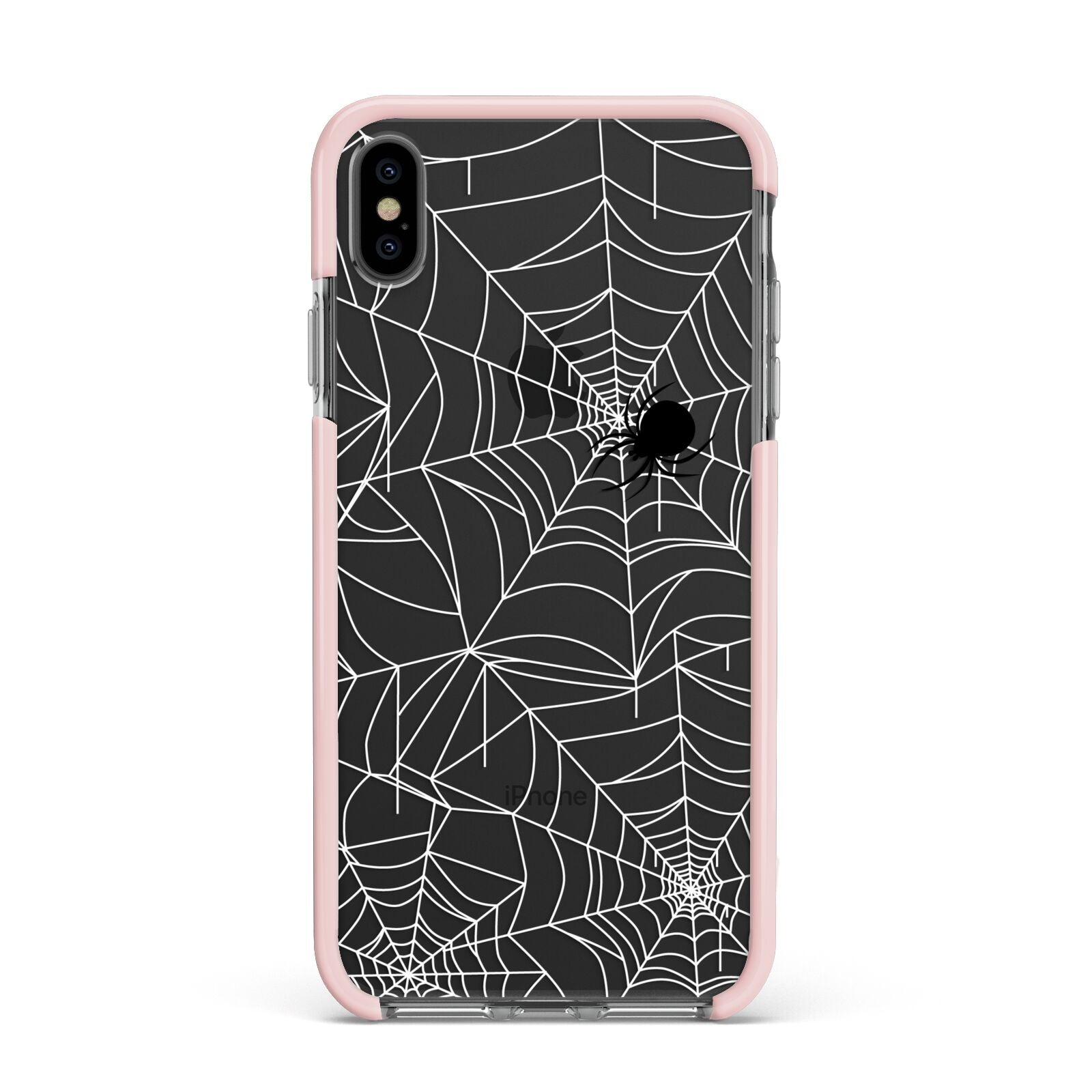 White Cobwebs with Transparent Background Apple iPhone Xs Max Impact Case Pink Edge on Black Phone