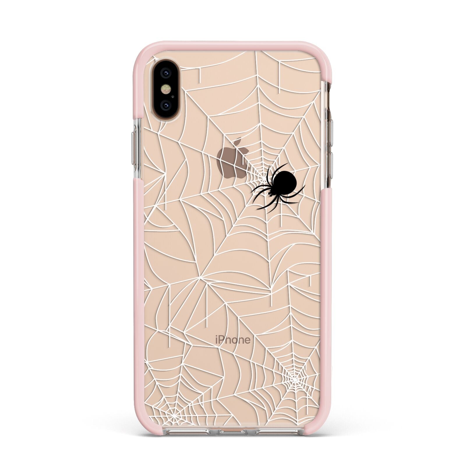 White Cobwebs with Transparent Background Apple iPhone Xs Max Impact Case Pink Edge on Gold Phone
