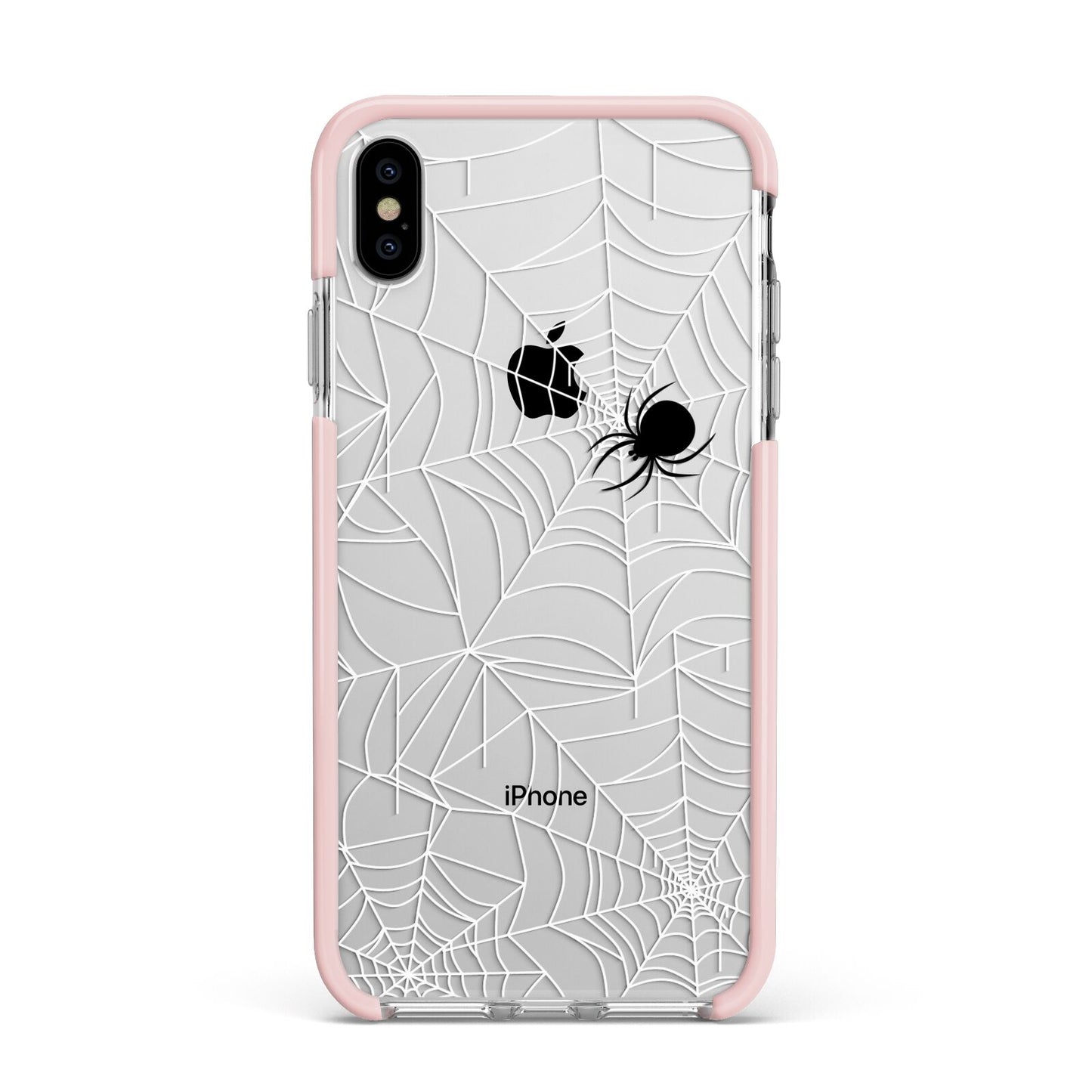 White Cobwebs with Transparent Background Apple iPhone Xs Max Impact Case Pink Edge on Silver Phone