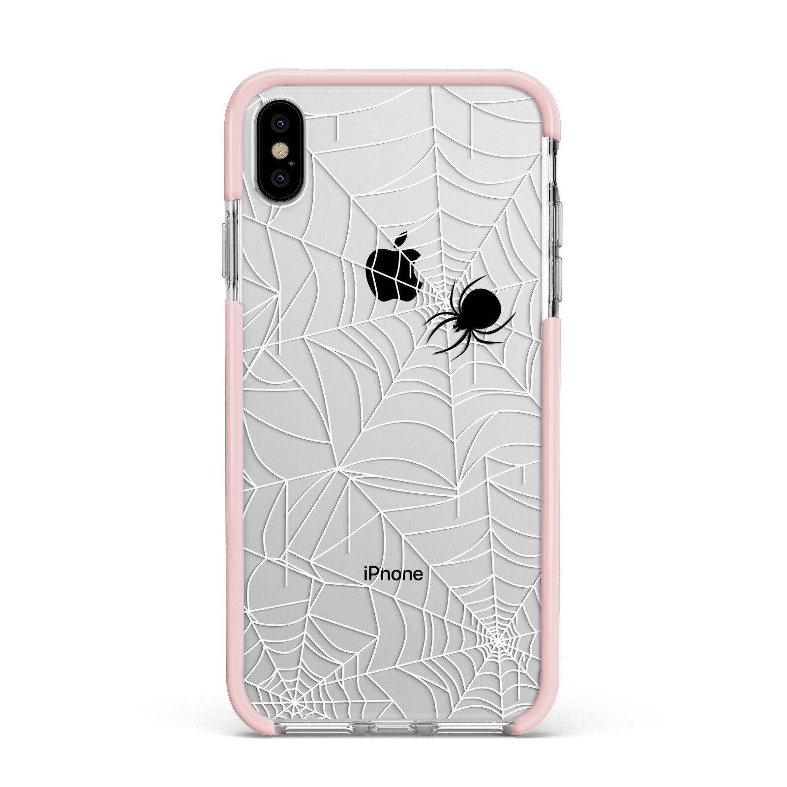 White Cobwebs with Transparent Background Apple iPhone Xs Max Impact Case Pink Edge on Silver Phone