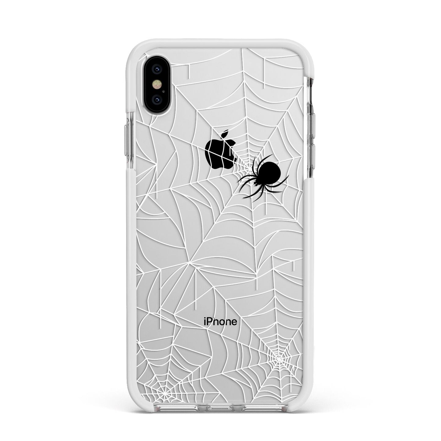 White Cobwebs with Transparent Background Apple iPhone Xs Max Impact Case White Edge on Silver Phone