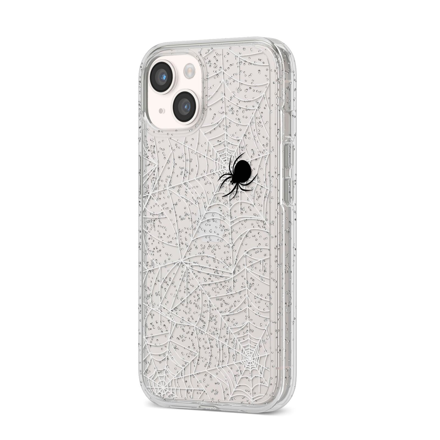 White Cobwebs with Transparent Background iPhone 14 Glitter Tough Case Starlight Angled Image