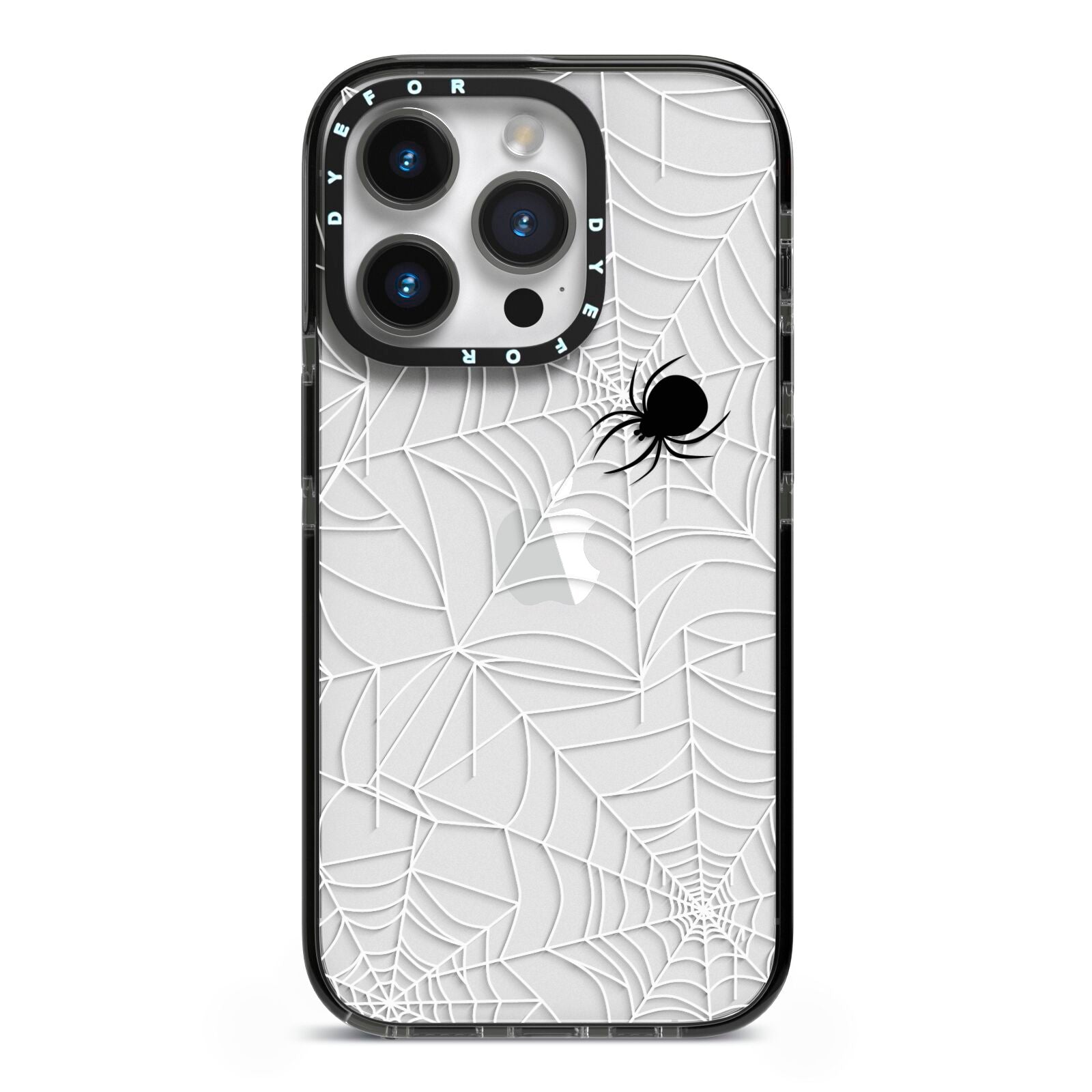 White Cobwebs with Transparent Background iPhone 14 Pro Black Impact Case on Silver phone