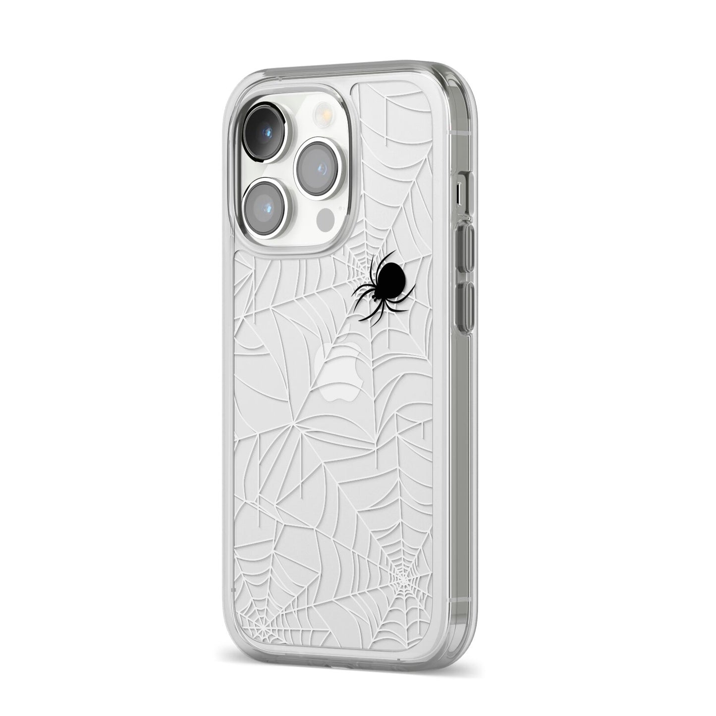 White Cobwebs with Transparent Background iPhone 14 Pro Clear Tough Case Silver Angled Image