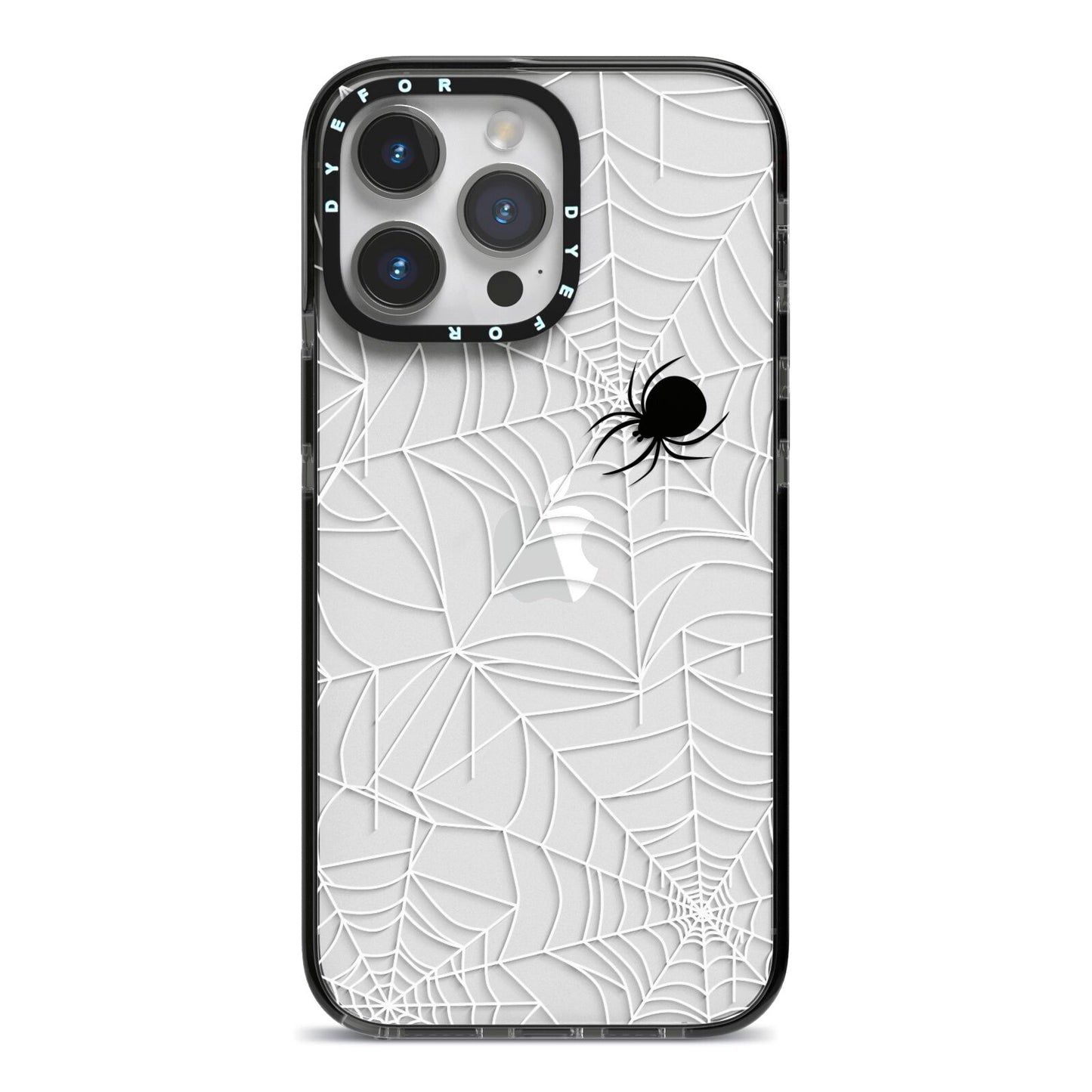 White Cobwebs with Transparent Background iPhone 14 Pro Max Black Impact Case on Silver phone