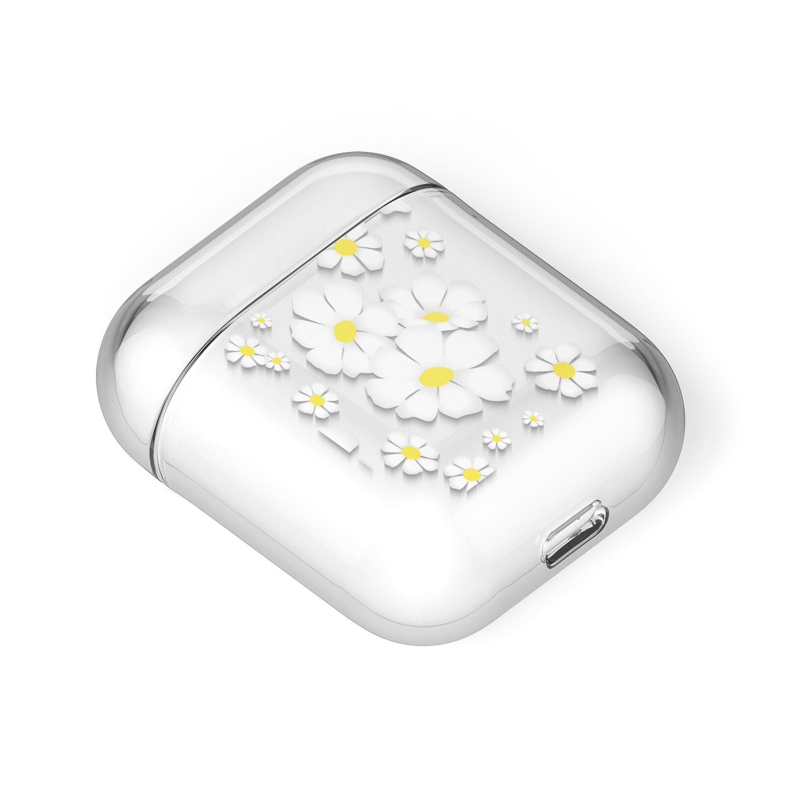 White Daisy Flower AirPods Case Laid Flat