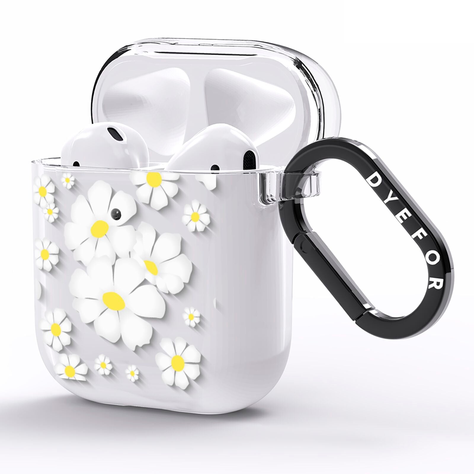 White Daisy Flower AirPods Clear Case Side Image