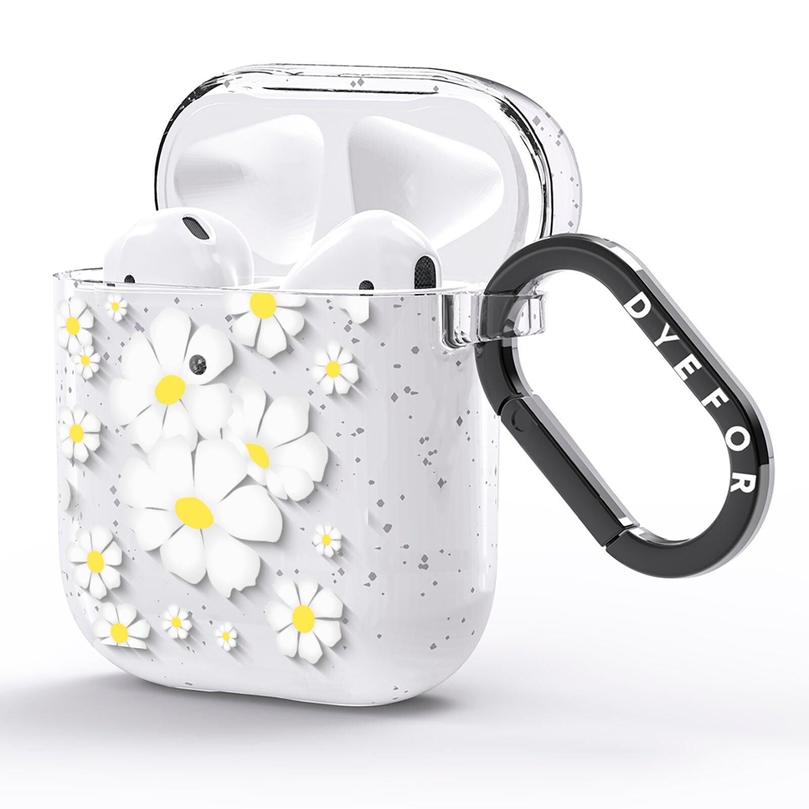 White Daisy Flower AirPods Glitter Case Side Image