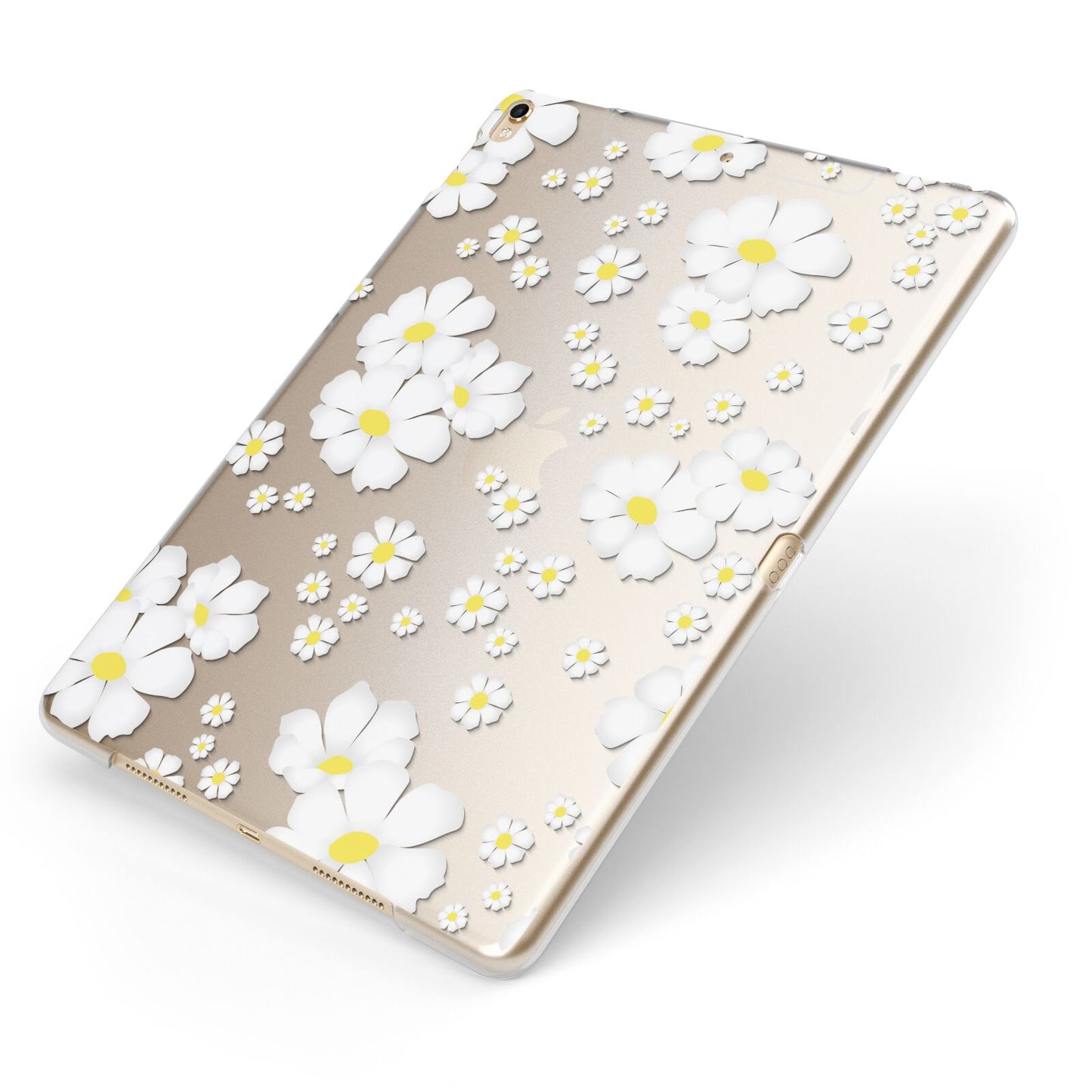 White Daisy Flower Apple iPad Case on Gold iPad Side View