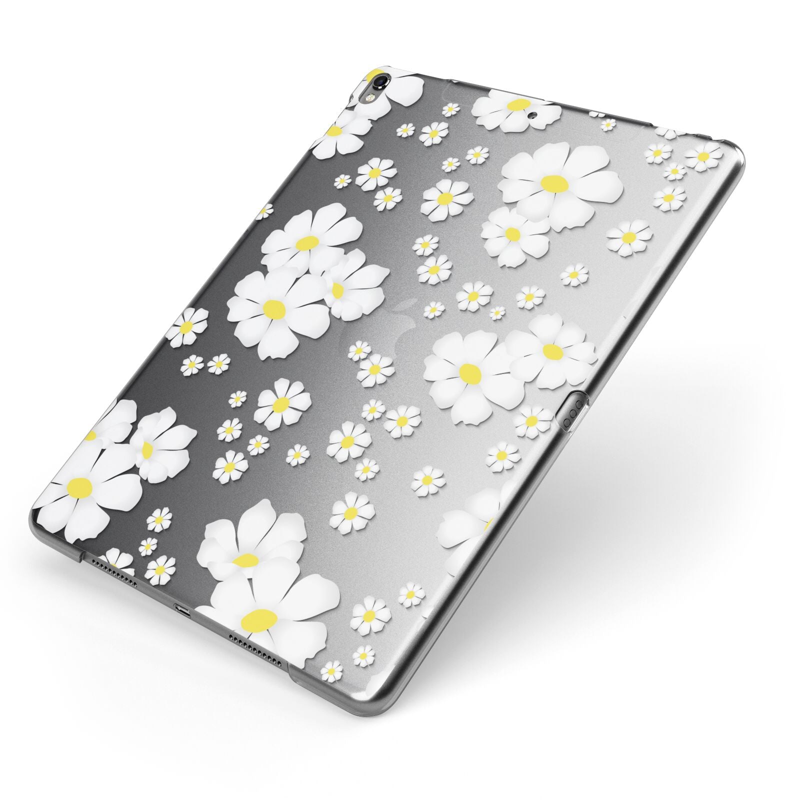White Daisy Flower Apple iPad Case on Grey iPad Side View