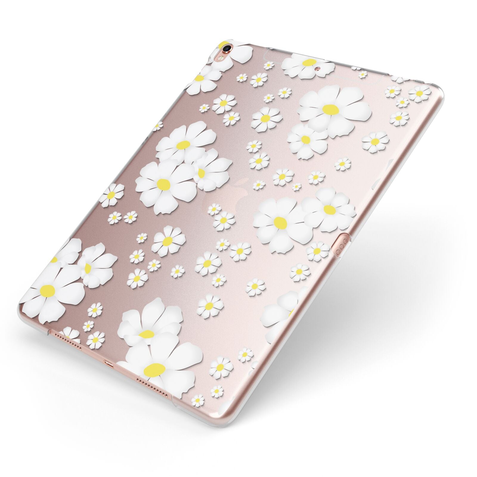 White Daisy Flower Apple iPad Case on Rose Gold iPad Side View