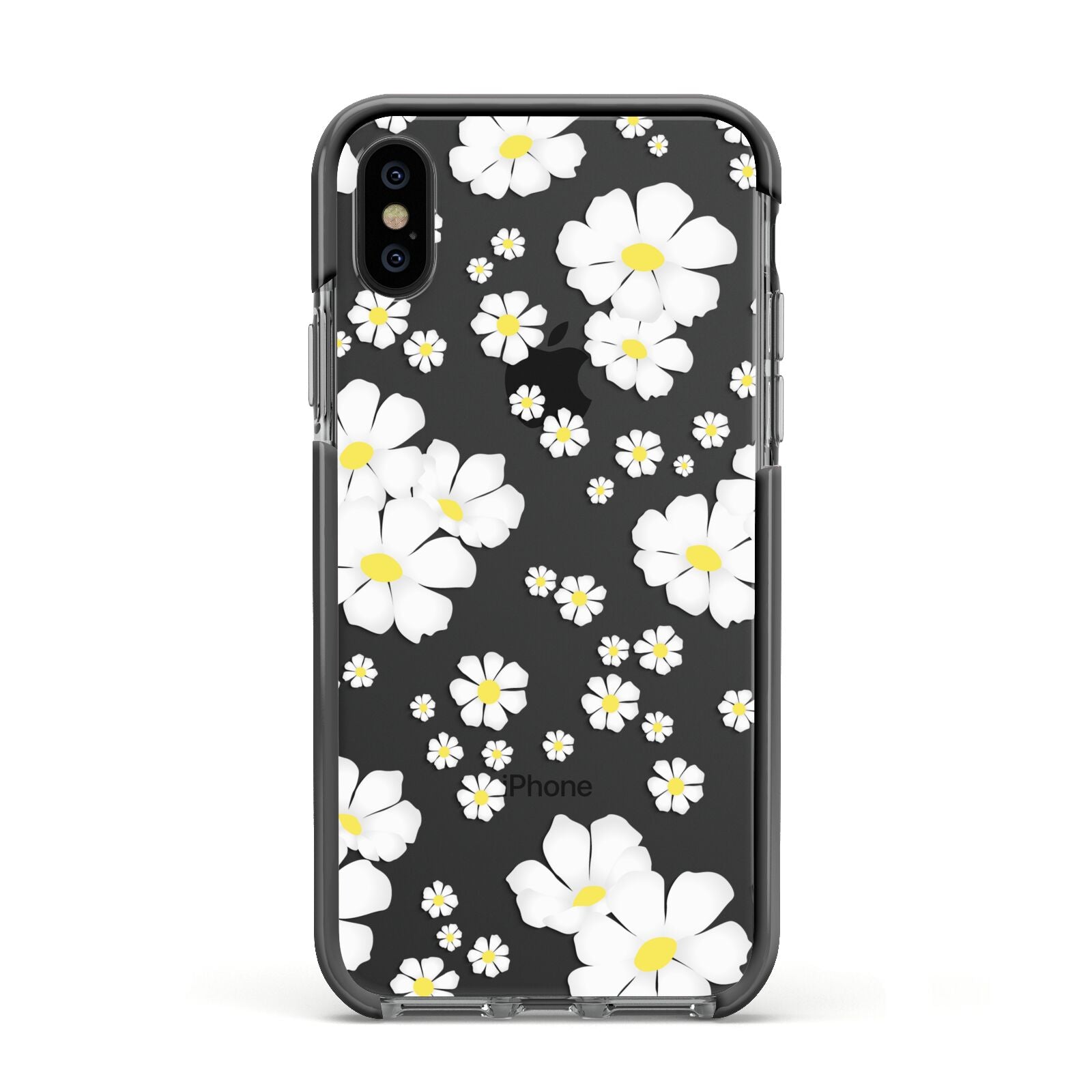 White Daisy Flower Apple iPhone Xs Impact Case Black Edge on Black Phone
