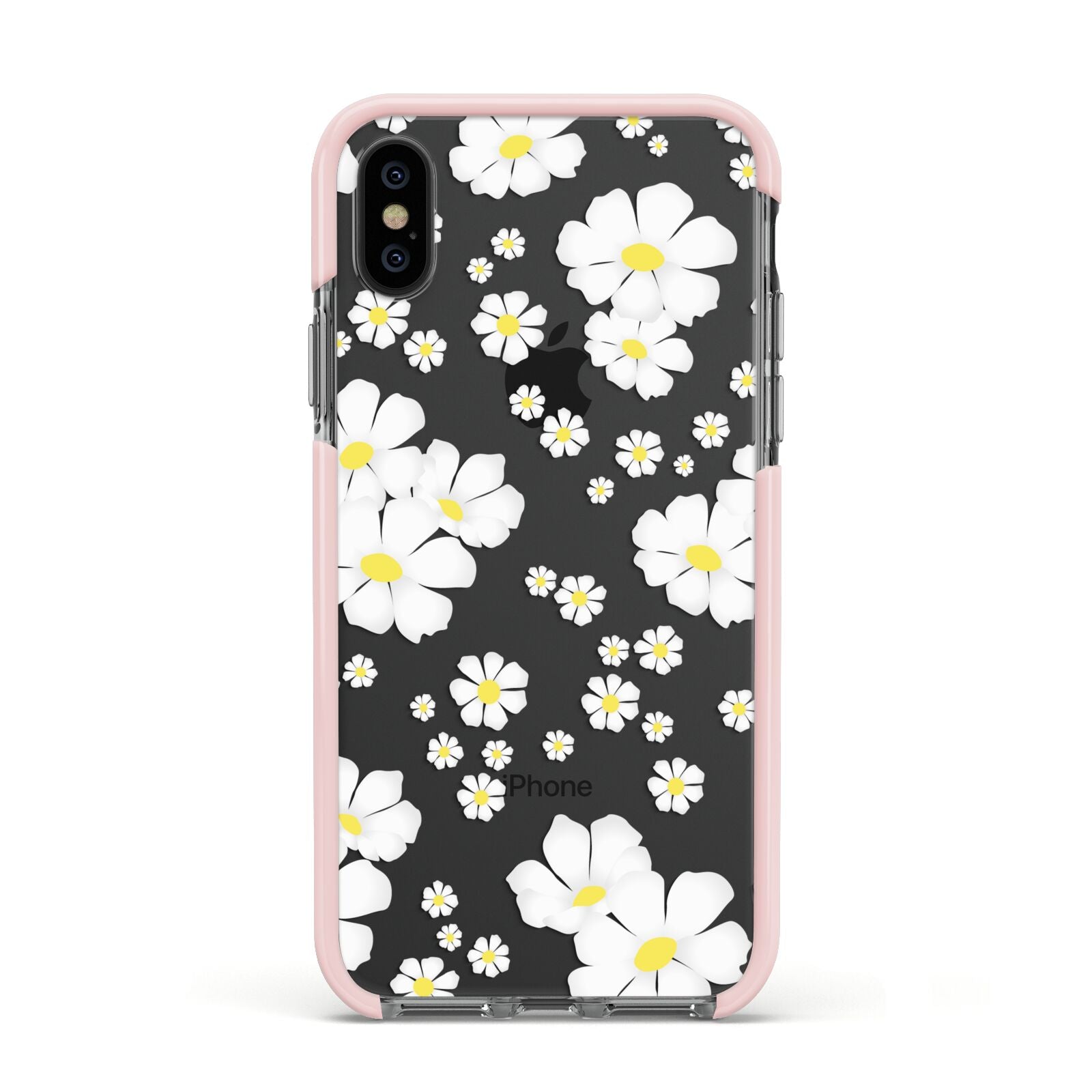 White Daisy Flower Apple iPhone Xs Impact Case Pink Edge on Black Phone