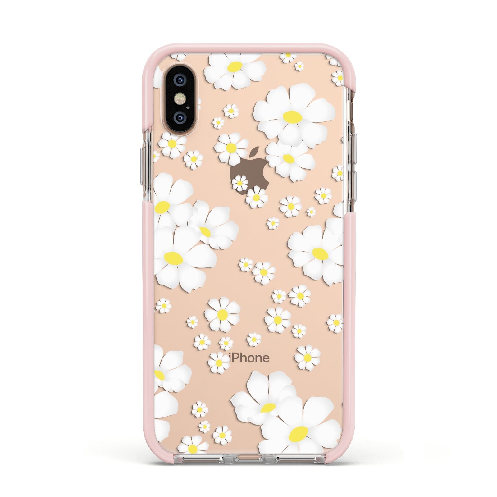 White Daisy Flower Apple iPhone Xs Impact Case Pink Edge on Gold Phone