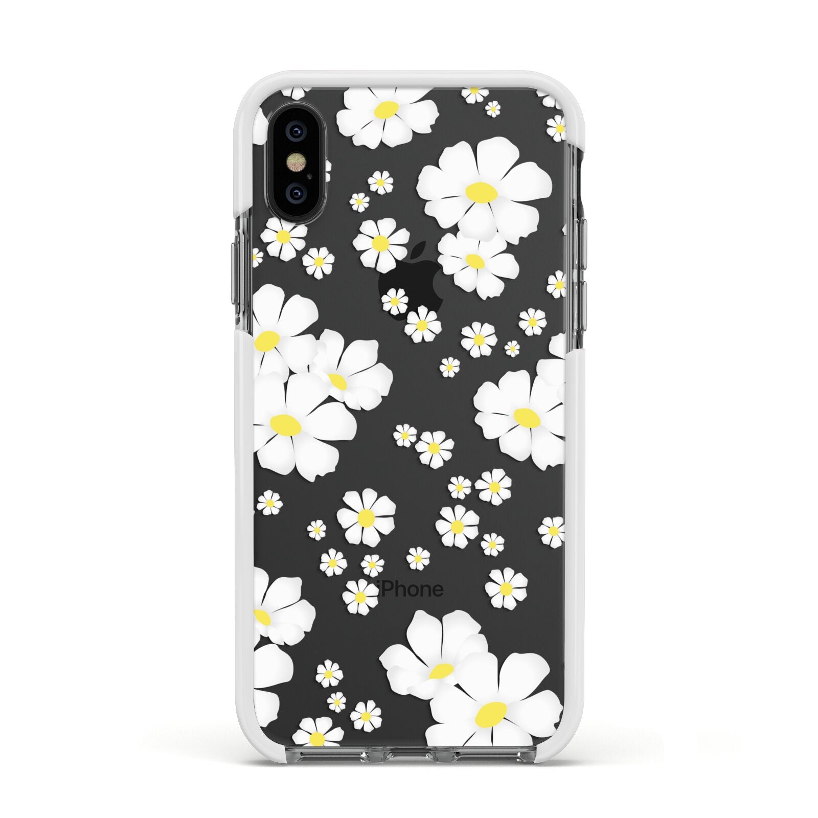 White Daisy Flower Apple iPhone Xs Impact Case White Edge on Black Phone