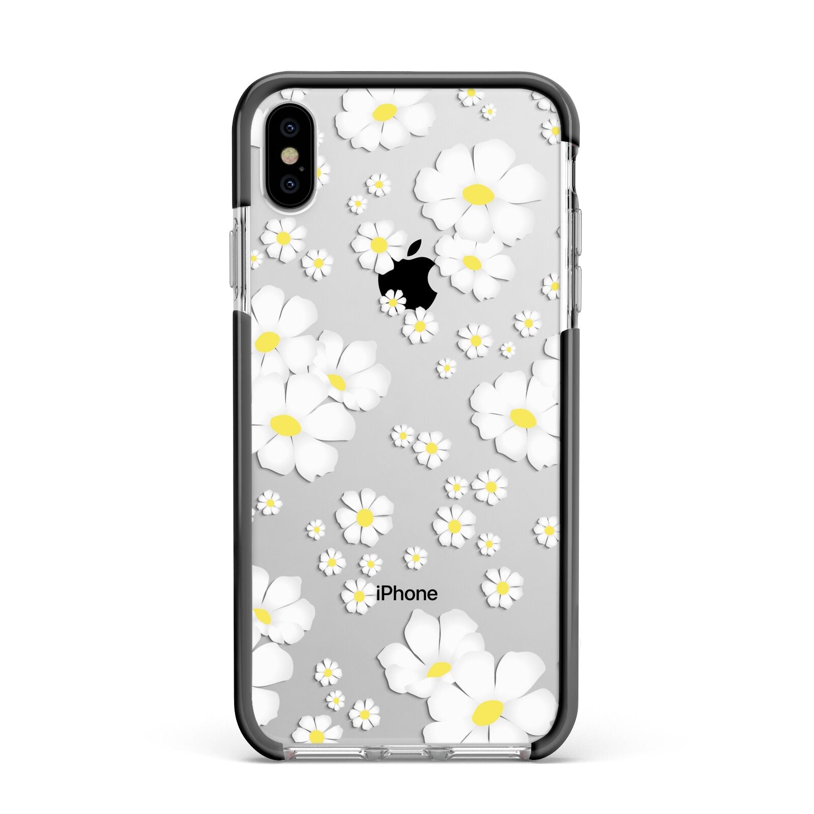White Daisy Flower Apple iPhone Xs Max Impact Case Black Edge on Silver Phone