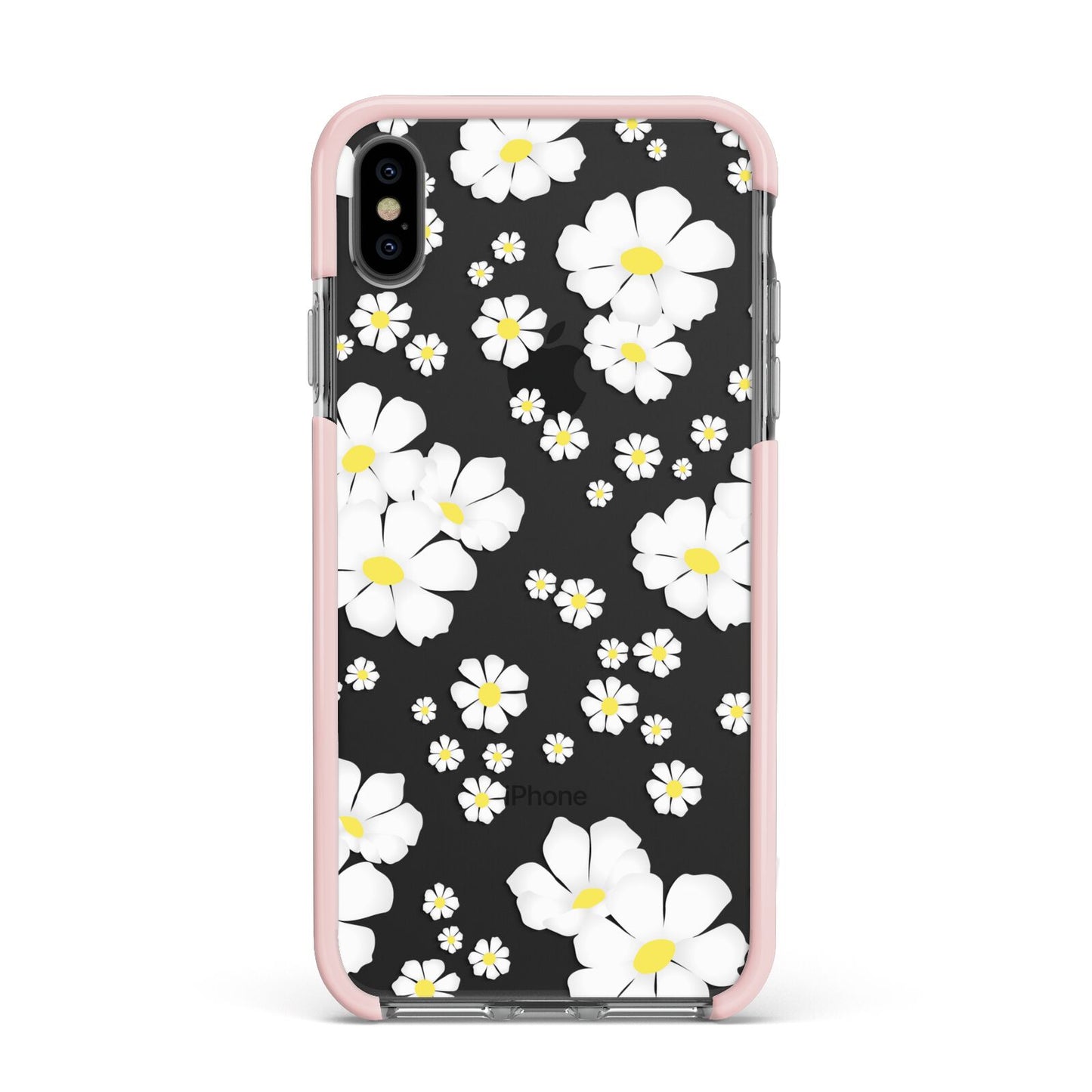 White Daisy Flower Apple iPhone Xs Max Impact Case Pink Edge on Black Phone