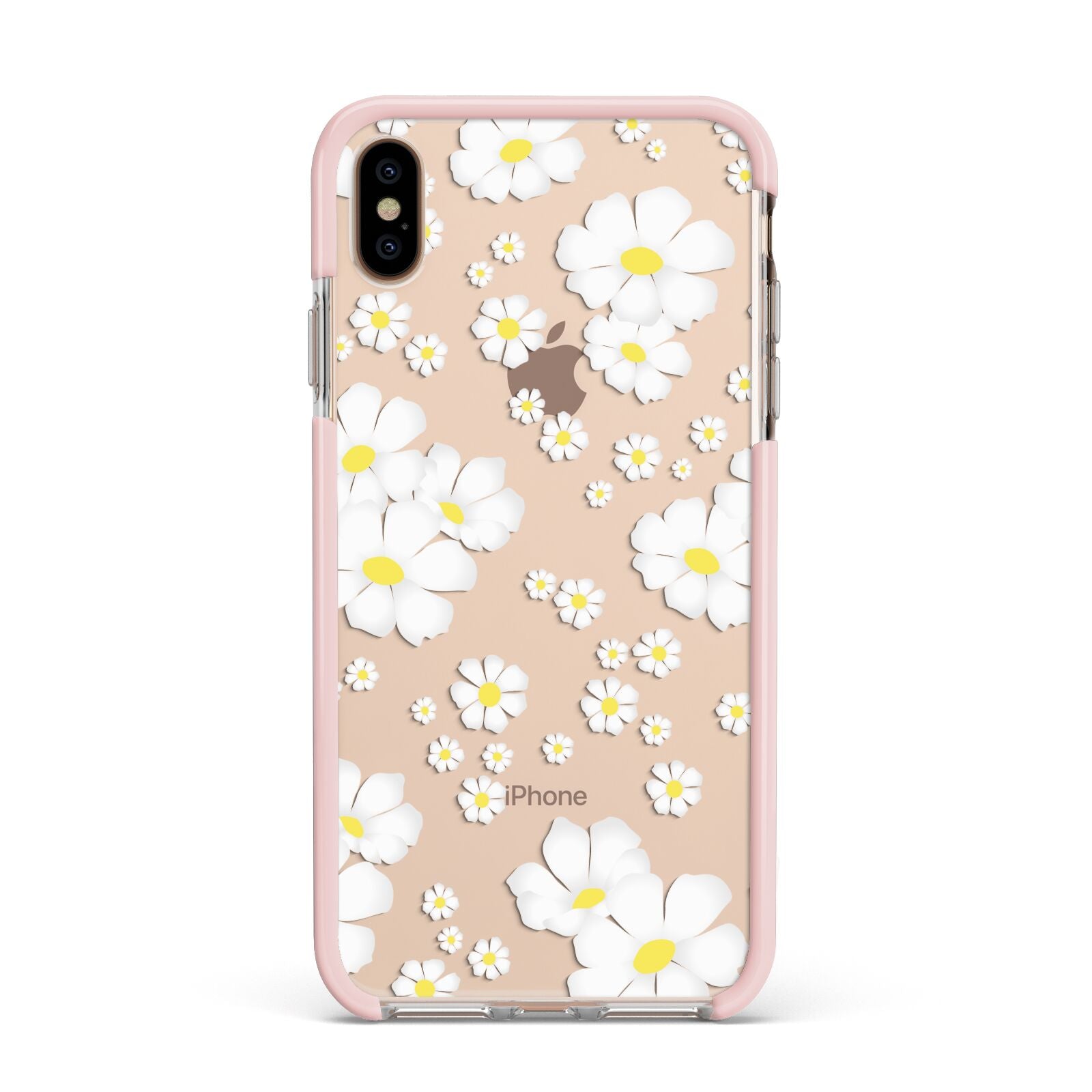 White Daisy Flower Apple iPhone Xs Max Impact Case Pink Edge on Gold Phone