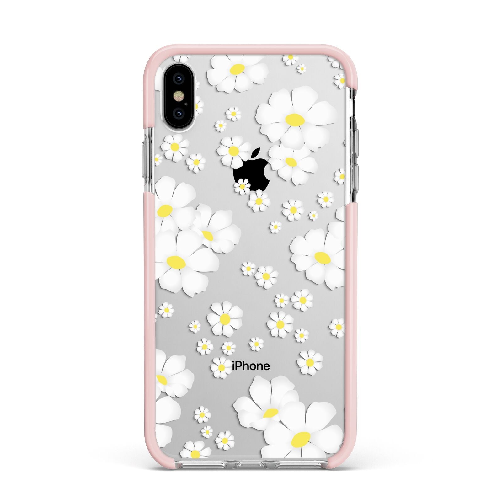 White Daisy Flower Apple iPhone Xs Max Impact Case Pink Edge on Silver Phone