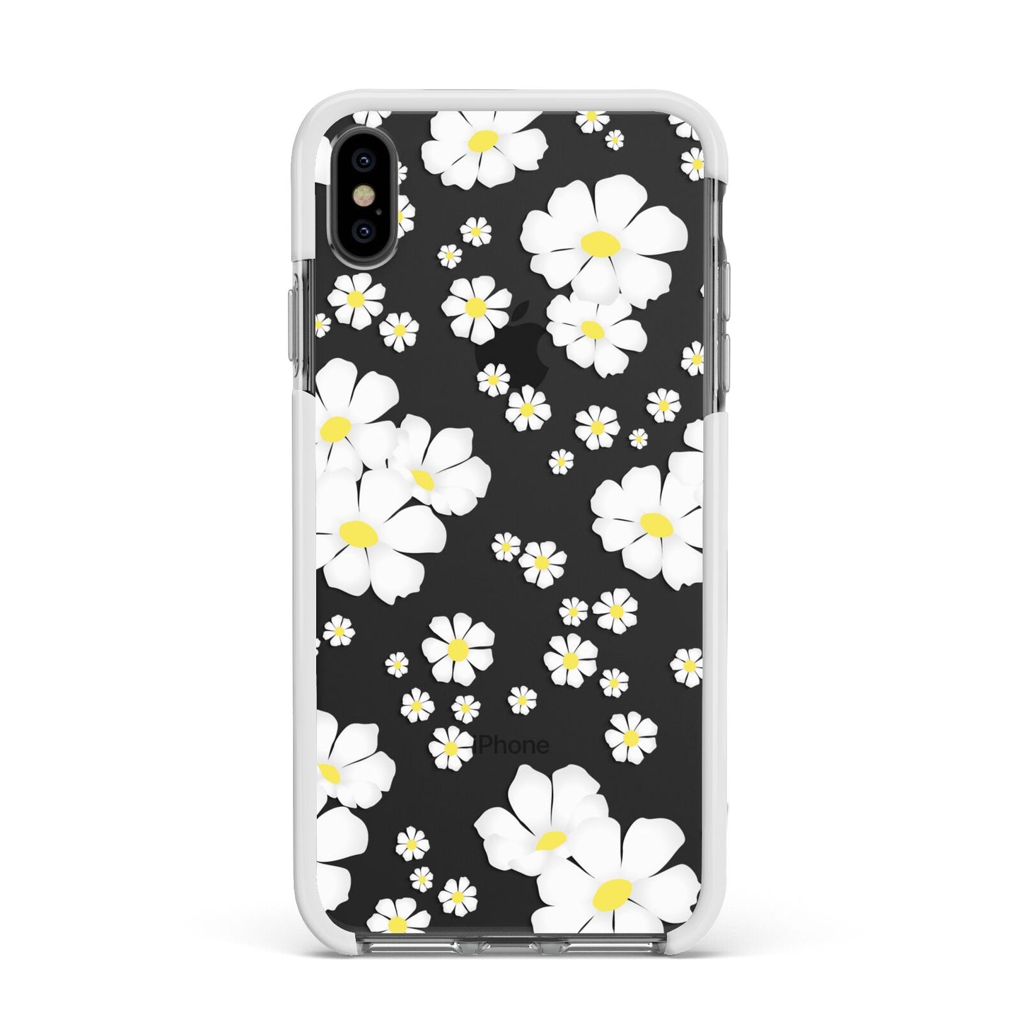 White Daisy Flower Apple iPhone Xs Max Impact Case White Edge on Black Phone