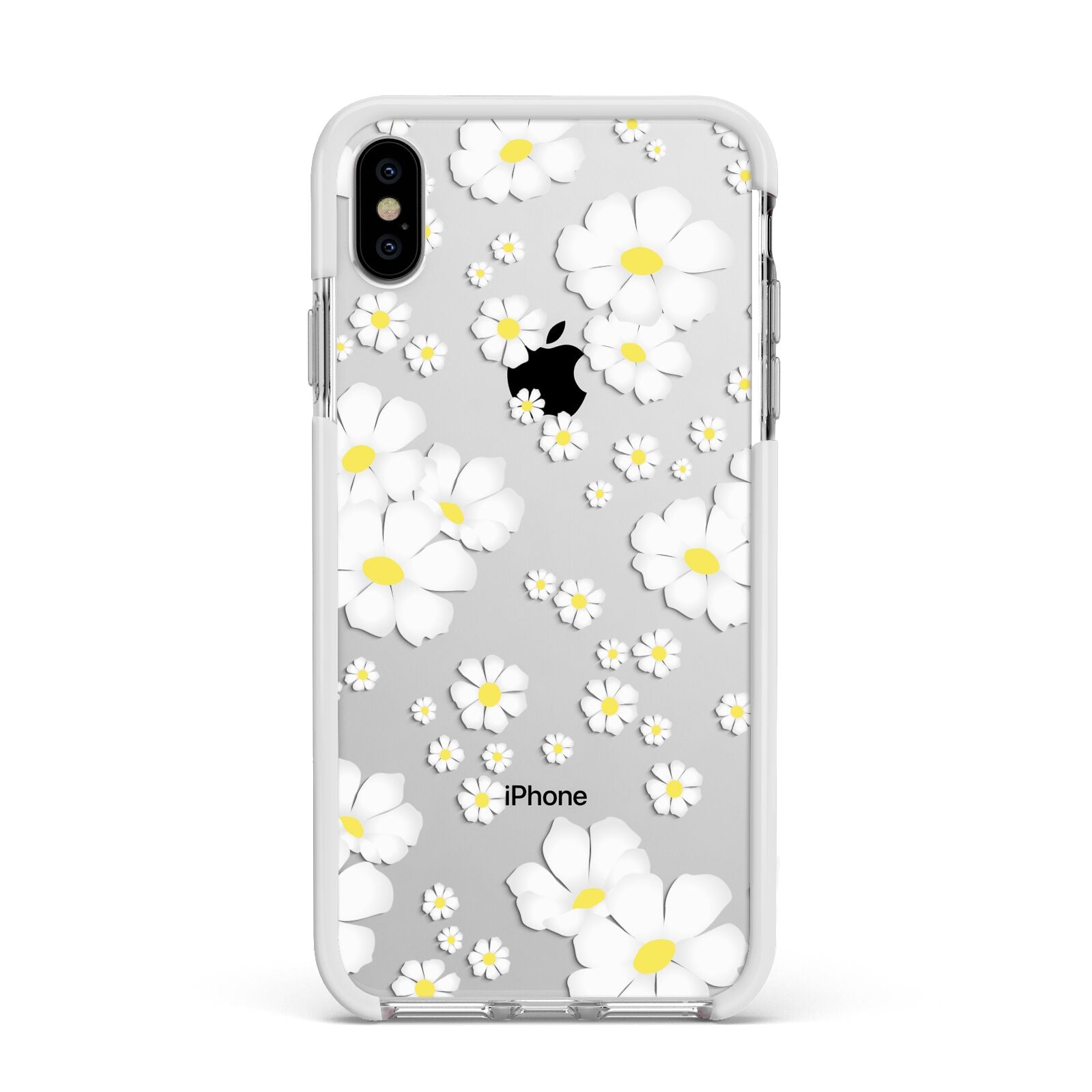 White Daisy Flower Apple iPhone Xs Max Impact Case White Edge on Silver Phone