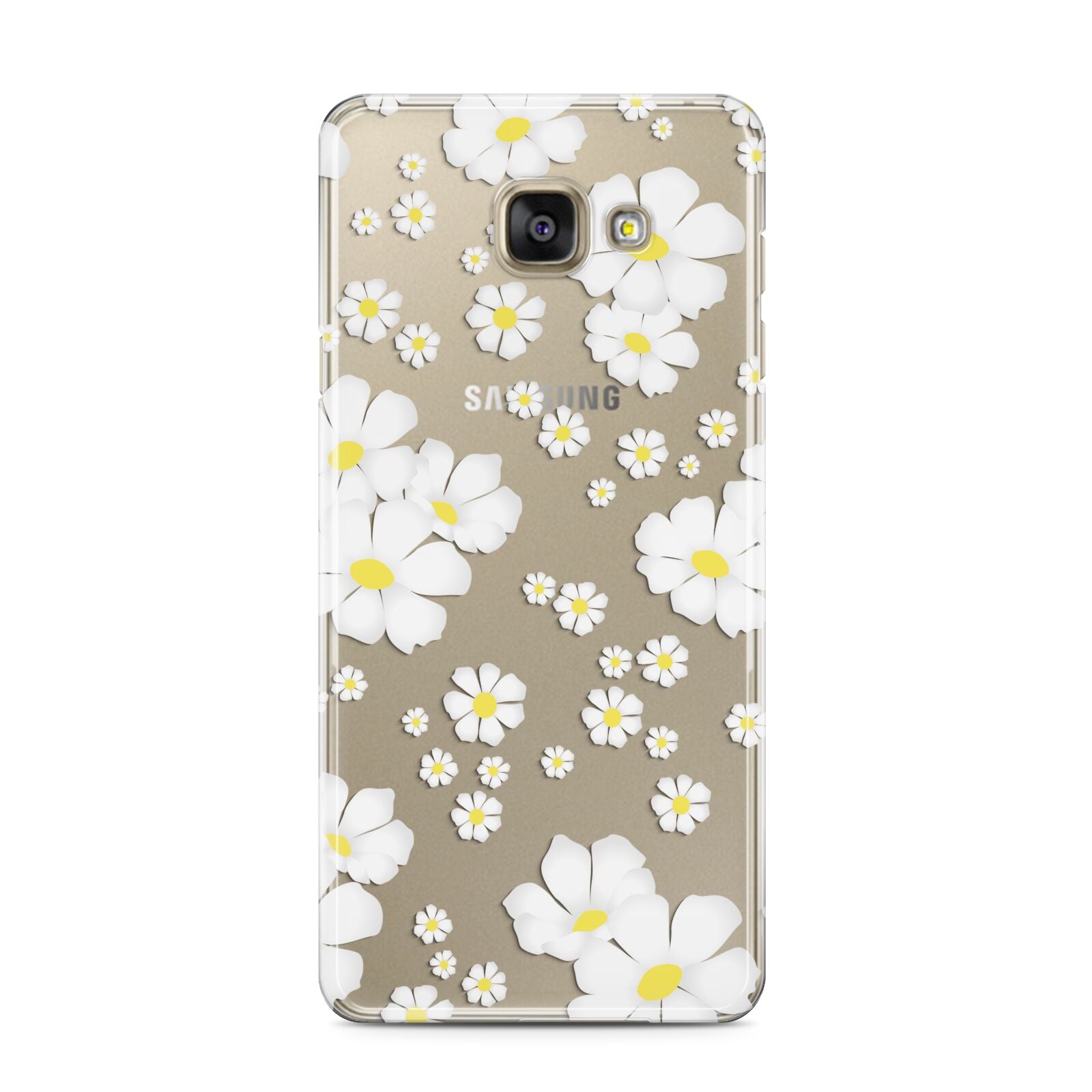 White Daisy Flower Samsung Galaxy A3 2016 Case on gold phone