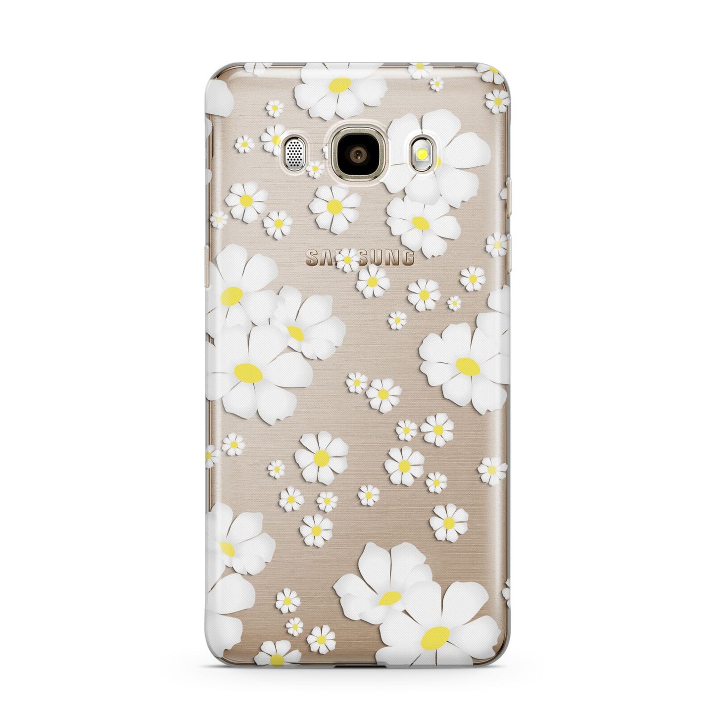 White Daisy Flower Samsung Galaxy J7 2016 Case on gold phone