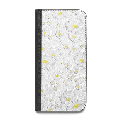 White Daisy Flower Vegan Leather Flip Samsung Case