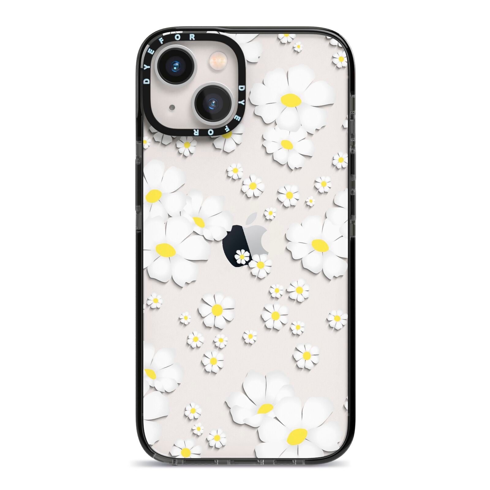 White Daisy Flower iPhone 13 Black Impact Case on Silver phone