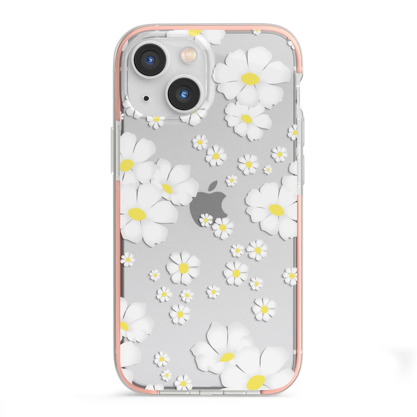White Daisy Flower iPhone 13 Mini TPU Impact Case with Pink Edges